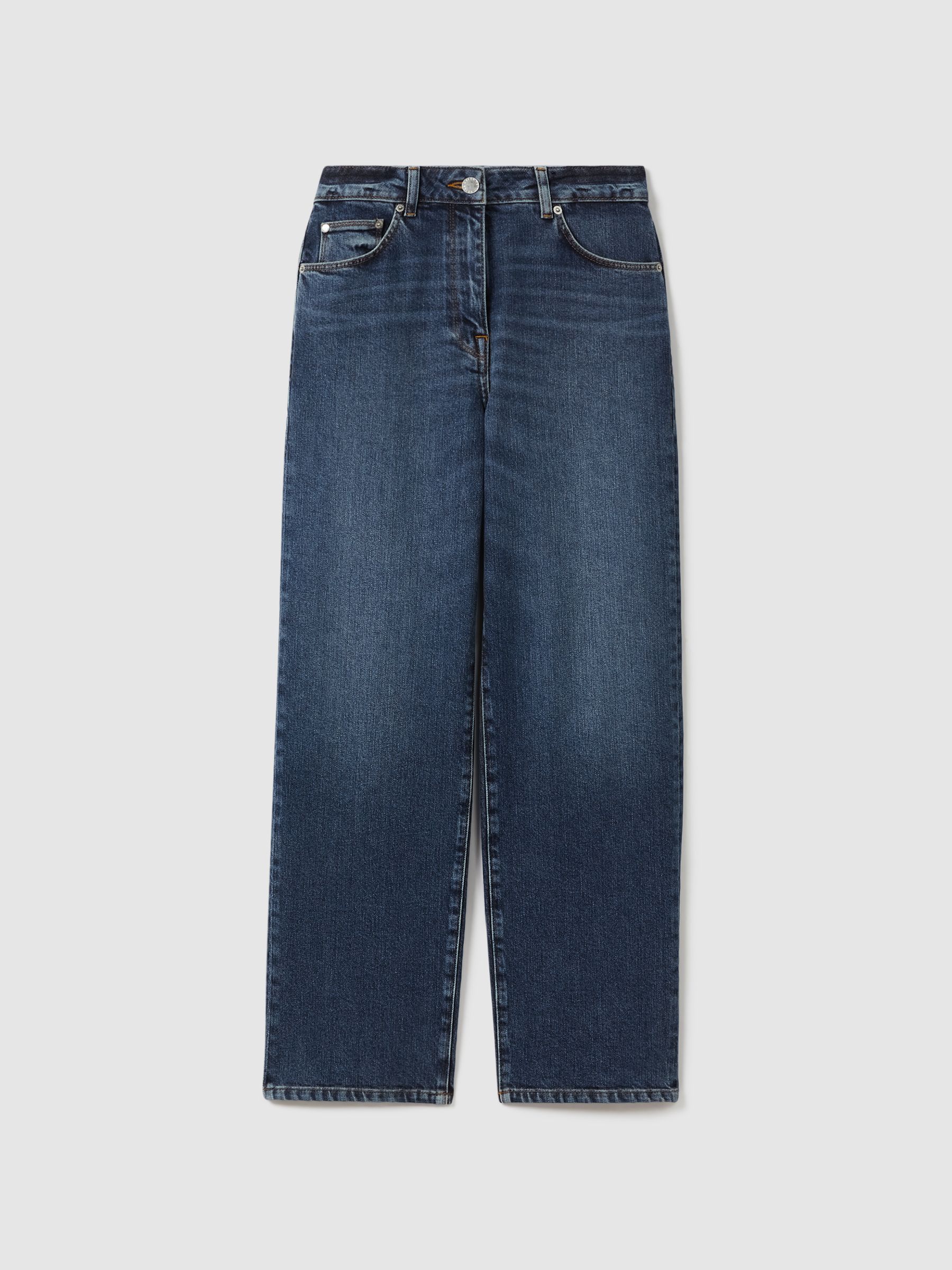 Mid Rise Straight Leg Jeans in Mid Blue - image 1