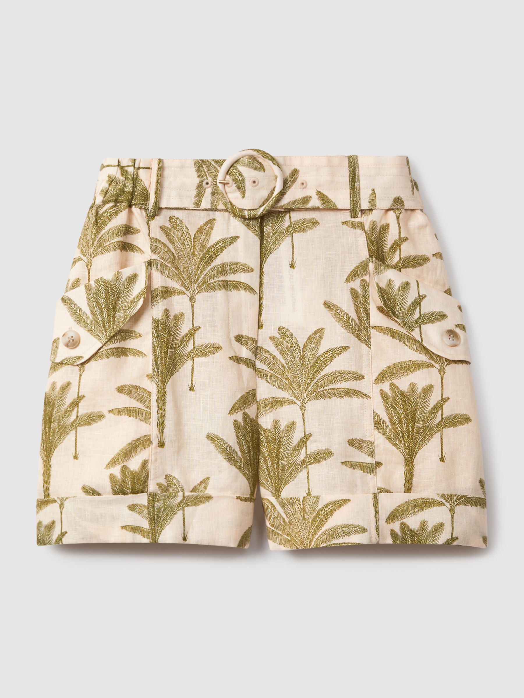 Linen Tropical Print Shorts in Neutral - Image 2 of 5