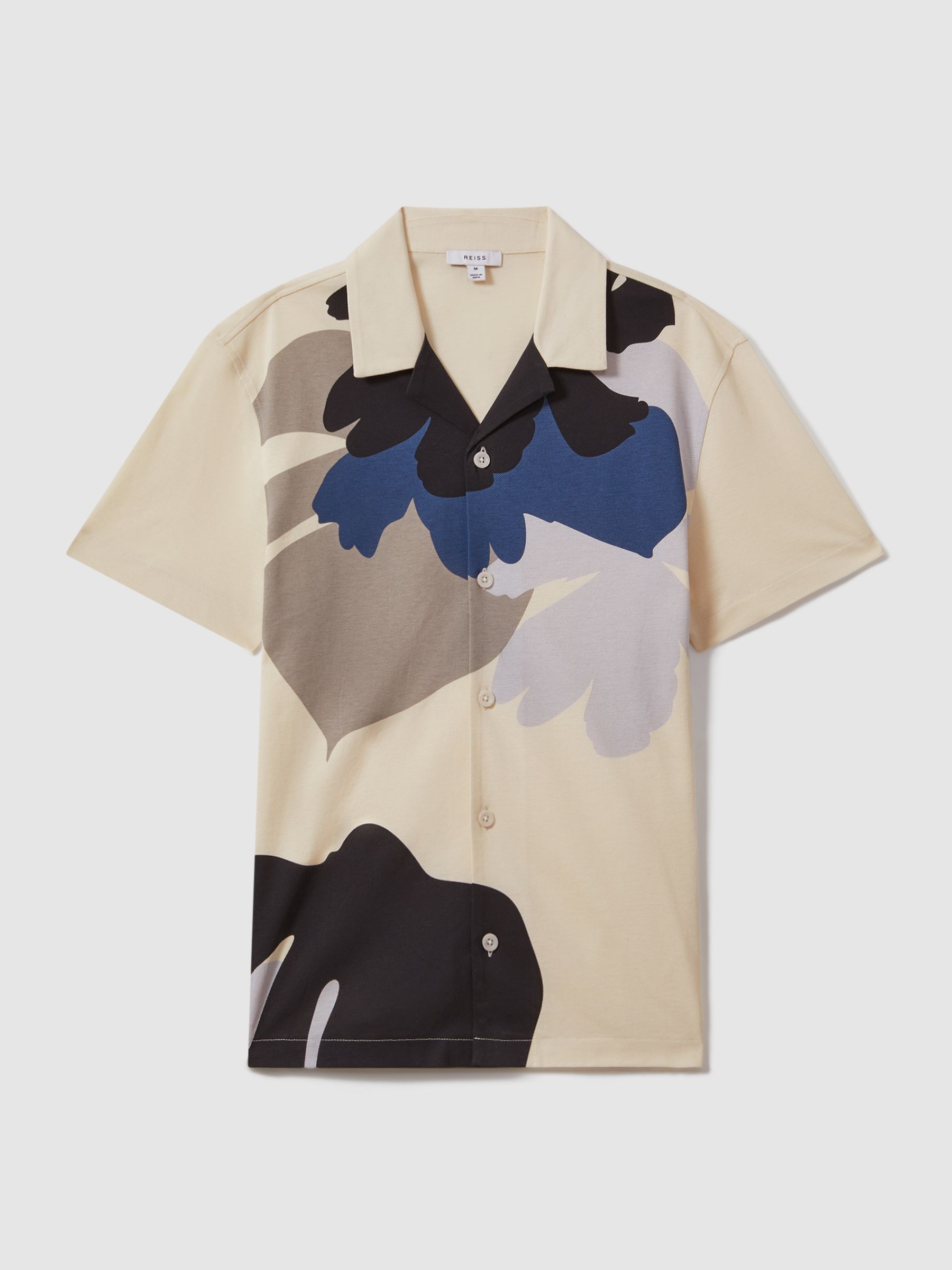 Cotton Floral Print Cuban Collar Shirt in Blue Multi - Image 2 of 6