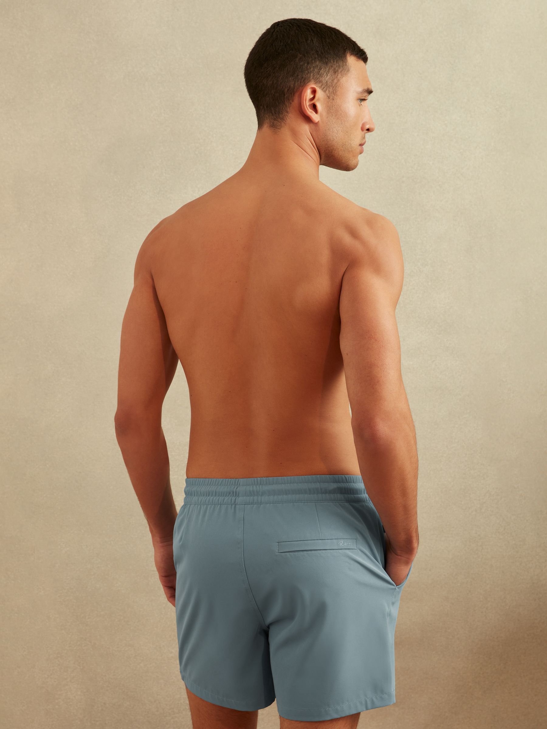 Plain Drawstring Waist Swim Shorts in Sea Blue - Image 5 of 7