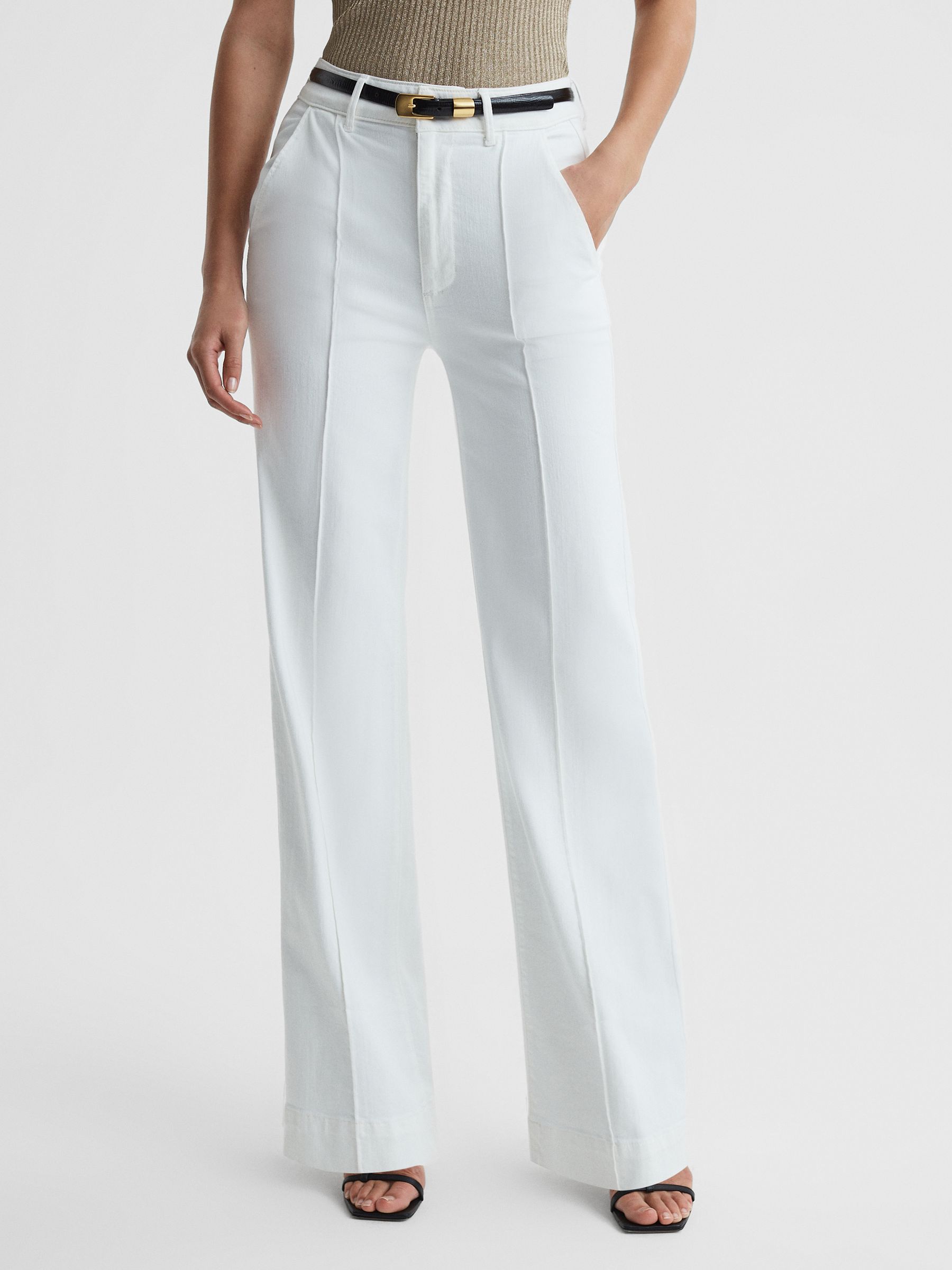 Paige High Rise Wide Leg Trousers in White - Image 1 of 6