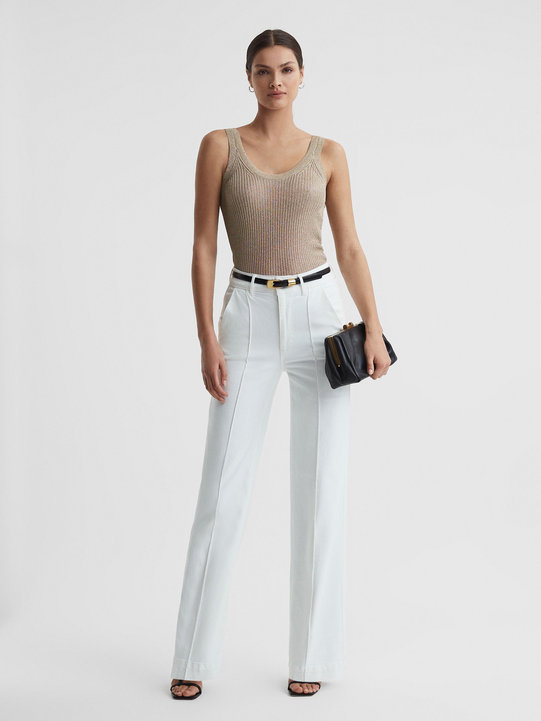 Paige High Rise Wide Leg Trousers in White - Image 3 of 6