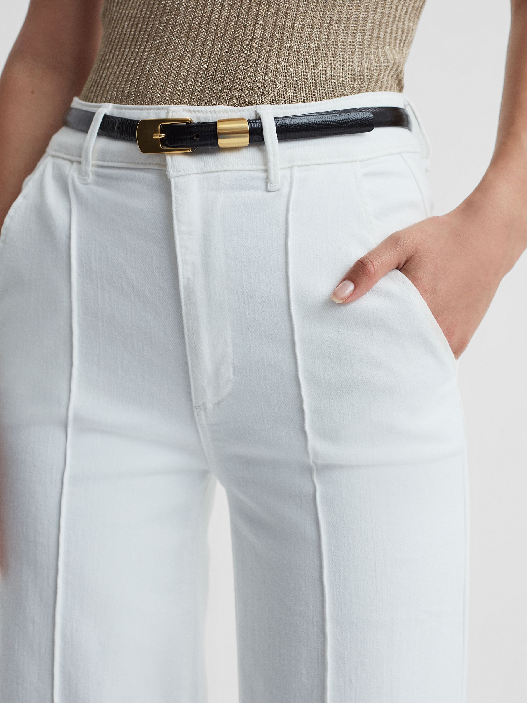 Paige High Rise Wide Leg Trousers in White - Image 4 of 6