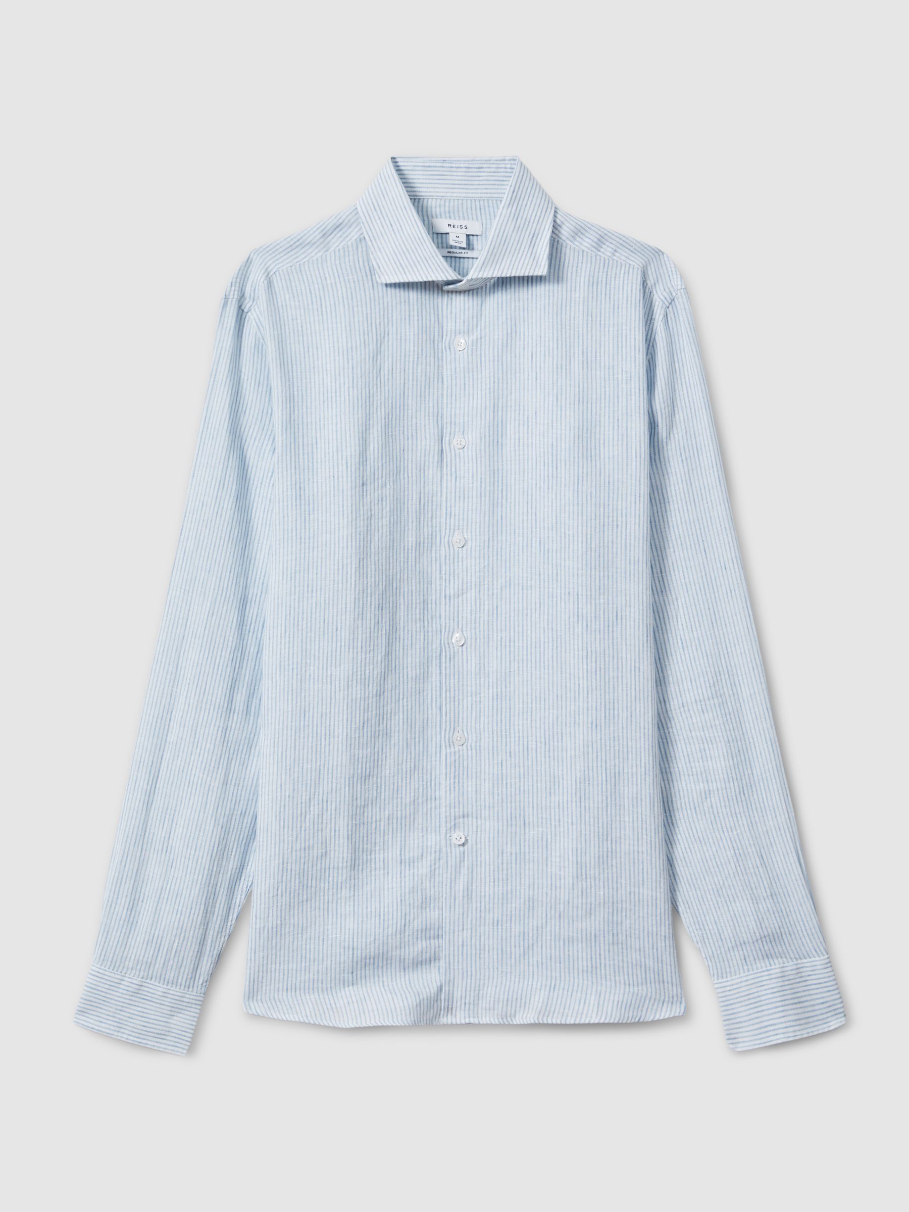 Linen Button-Through Shirt in Soft Blue Fine Stripe - Image 2 of 6 Linen Button-Through Shirt in Soft Blue Fine Stripe - Image 2 of 6