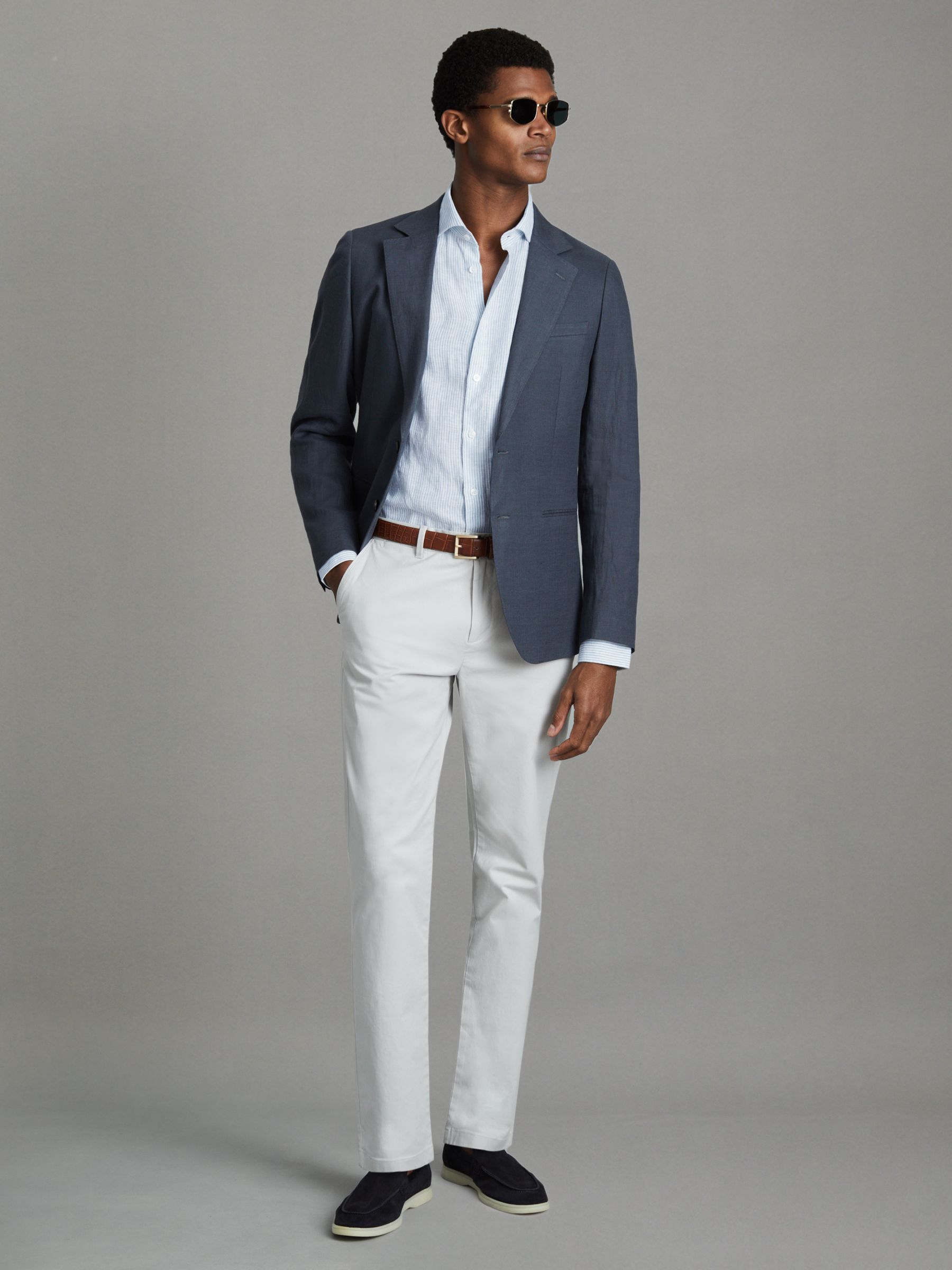 Linen Button-Through Shirt in Soft Blue Fine Stripe - Image 3 of 6