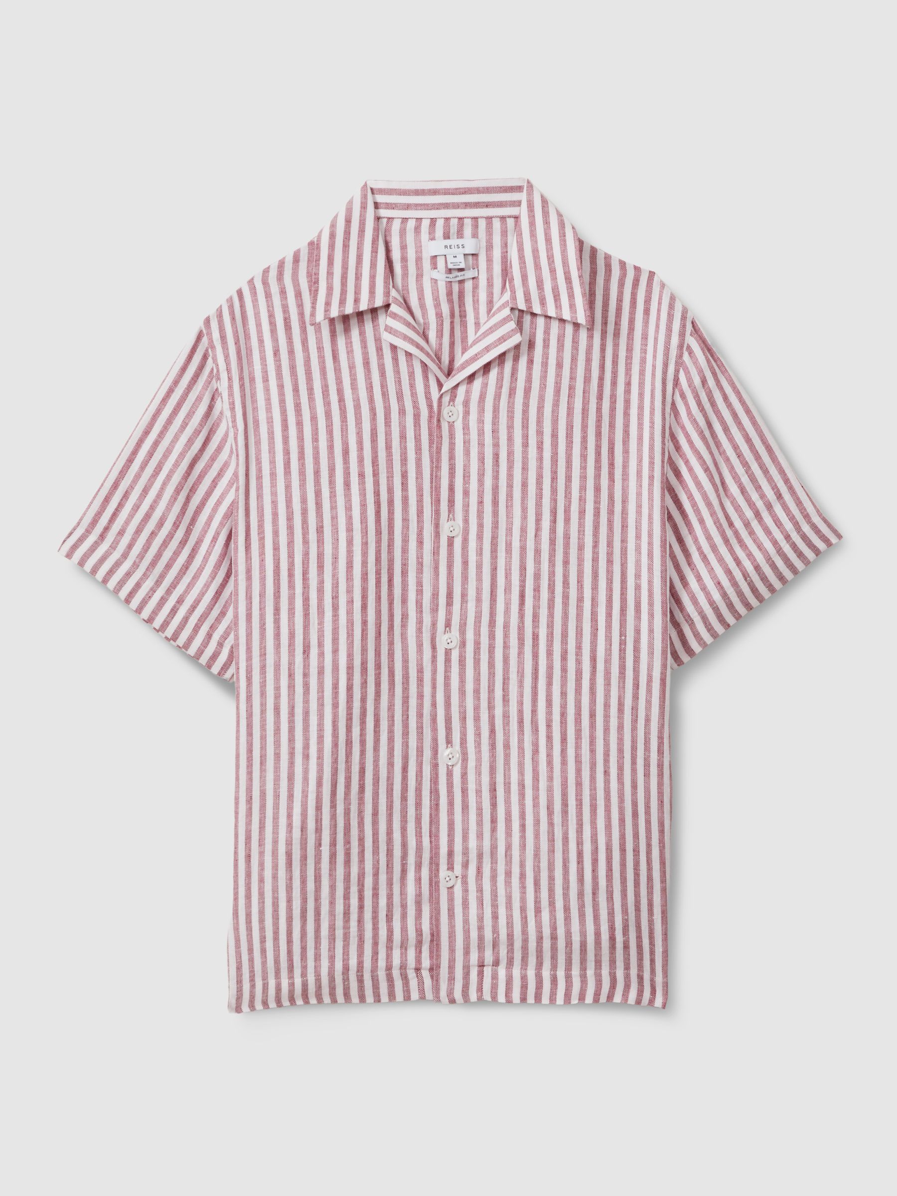 Beldi Pink Stripe Relaxed 100% Linen Cuban Collar Shirt - Image 2 of 7