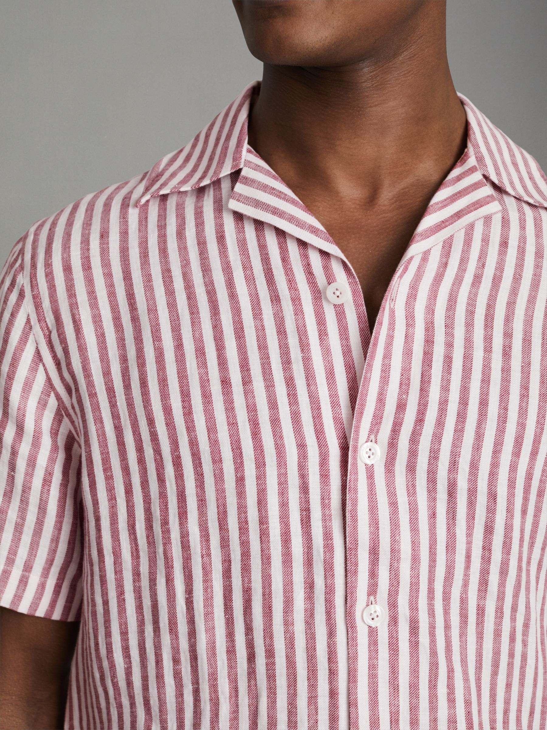 Beldi Pink Stripe Relaxed 100% Linen Cuban Collar Shirt - Image 4 of 7