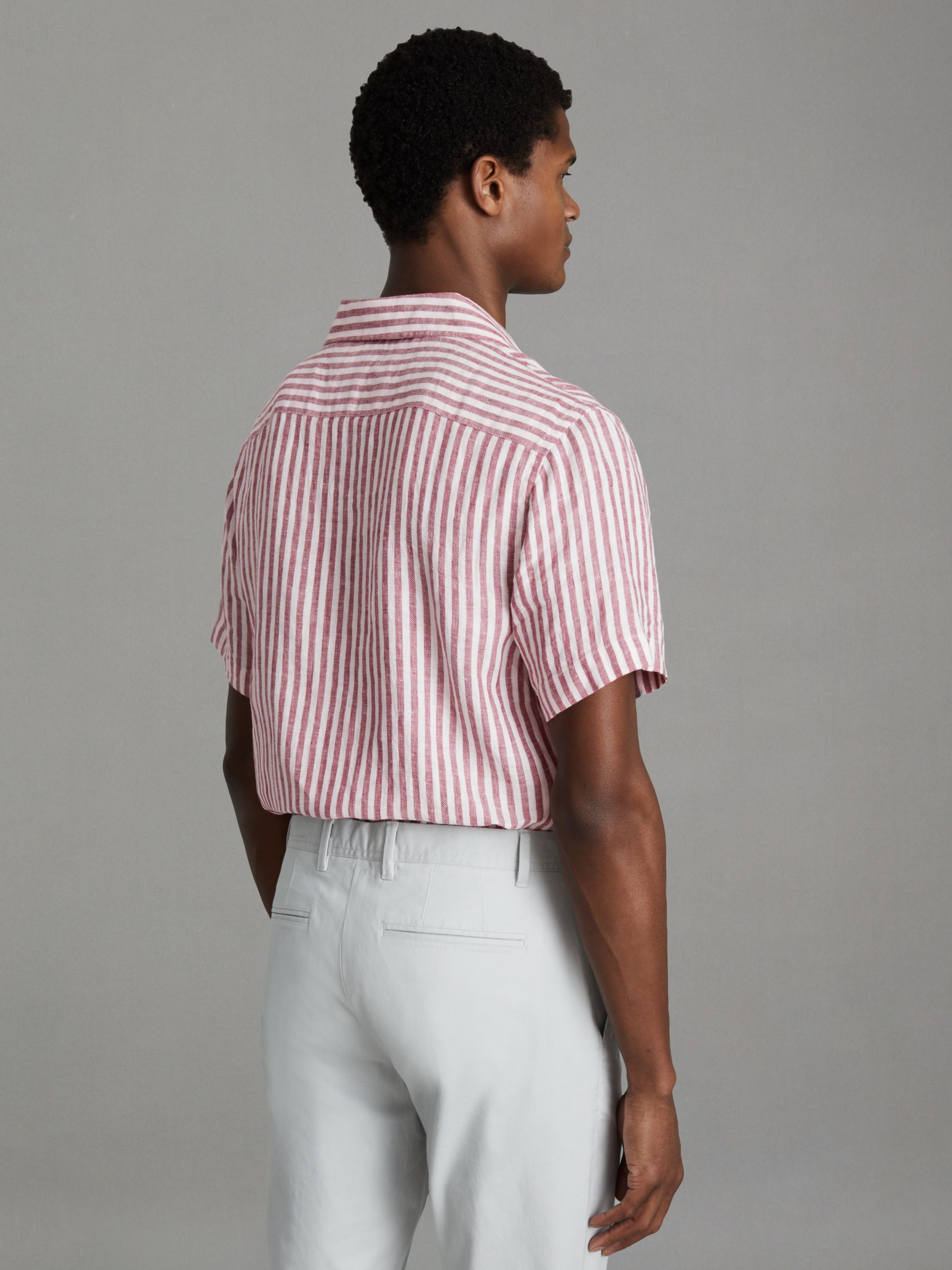 Beldi Pink Stripe Relaxed 100% Linen Cuban Collar Shirt - Image 5 of 7