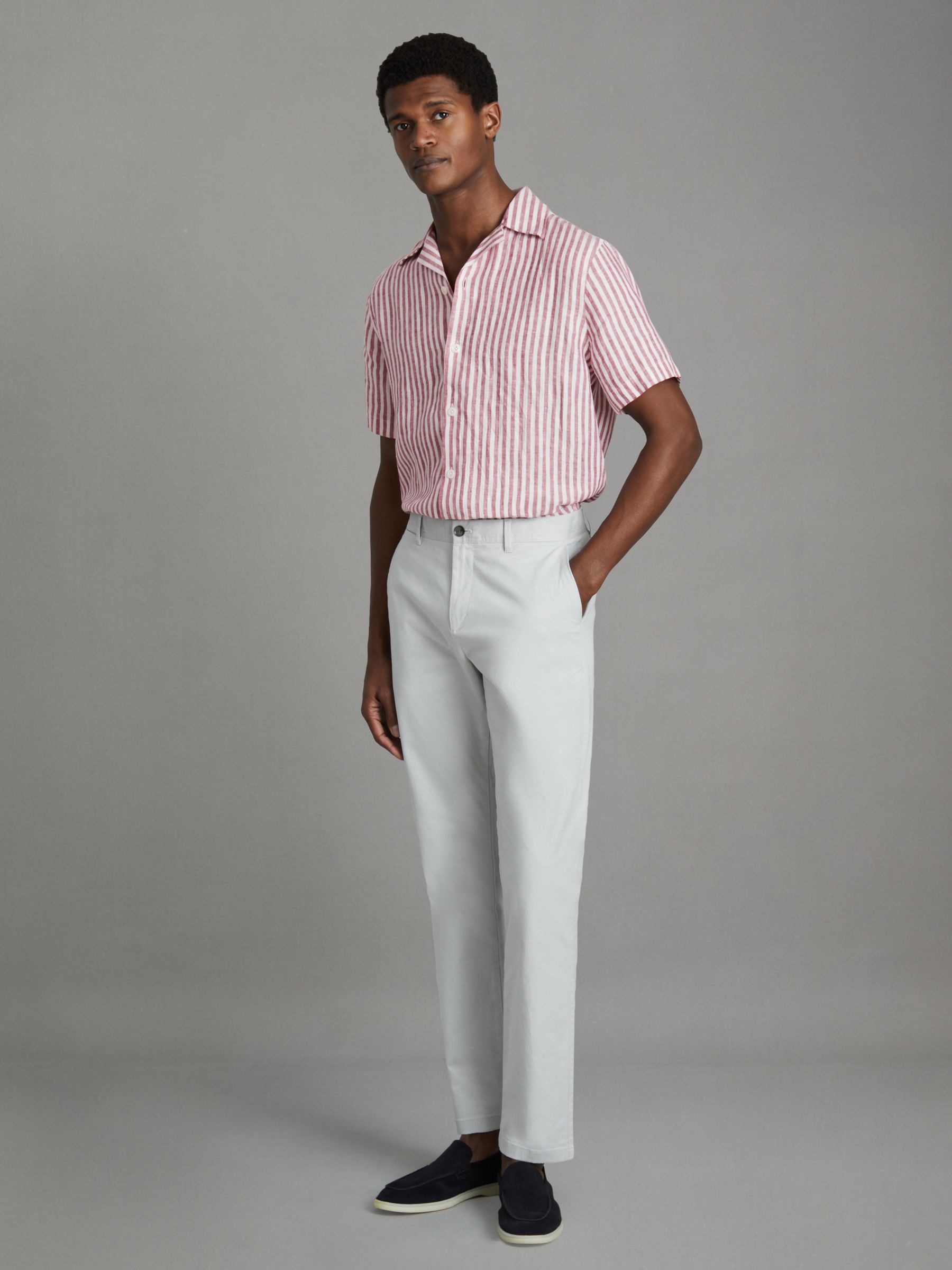 Beldi Pink Stripe Relaxed 100% Linen Cuban Collar Shirt - Image 6 of 7