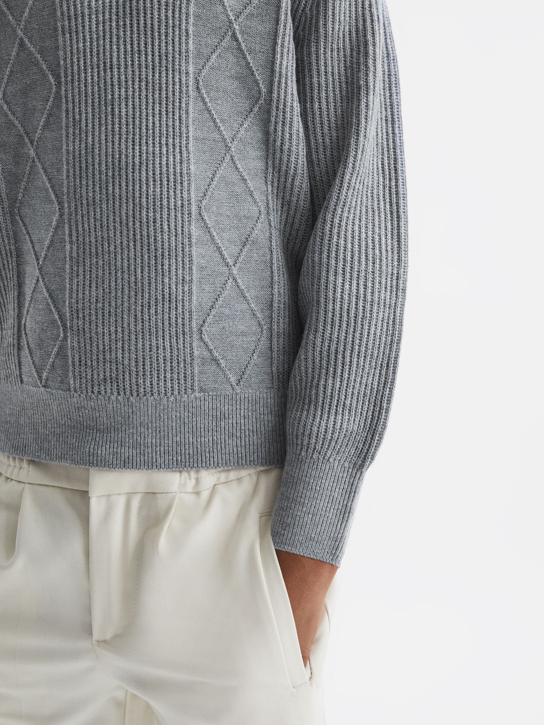 3-9 yrs Knitted Open-Collar Top in Soft Grey Melange - Image 4 of 6