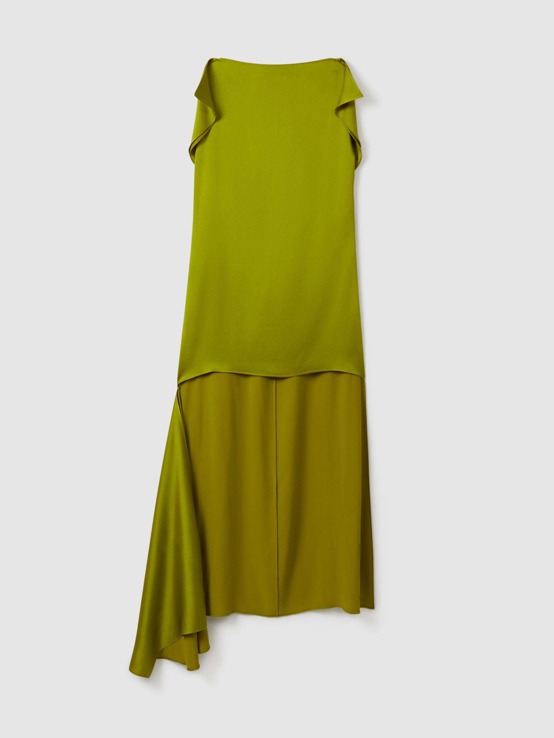 Atelier Italian Satin High-Low Mini Dress in Green - Image 2 of 6