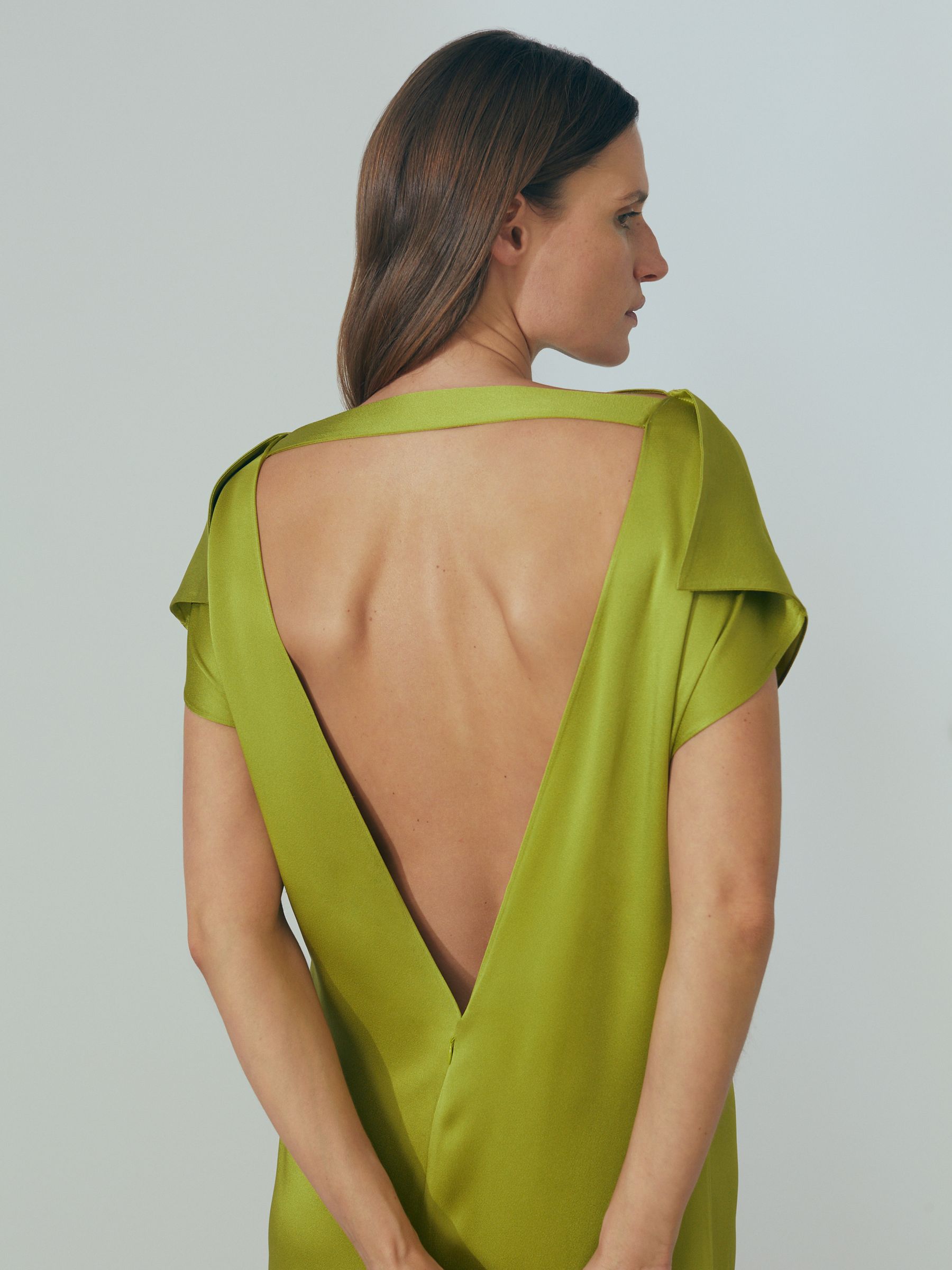 Atelier Italian Satin High-Low Mini Dress in Green - Image 3 of 6