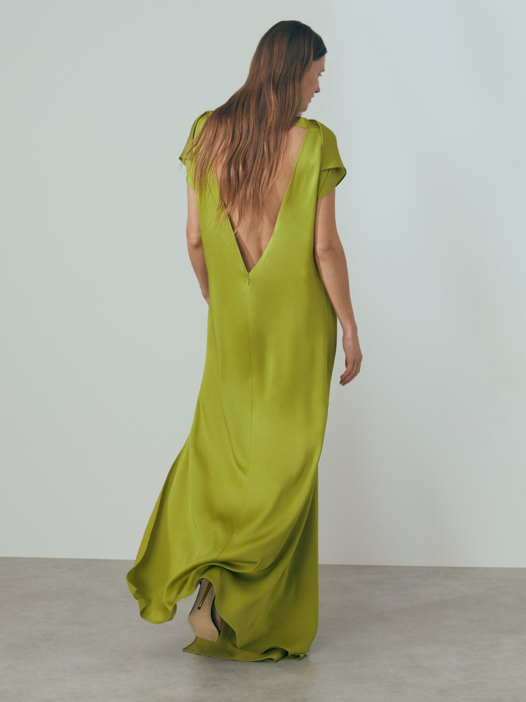 Atelier Italian Satin High-Low Mini Dress in Green - Image 4 of 6