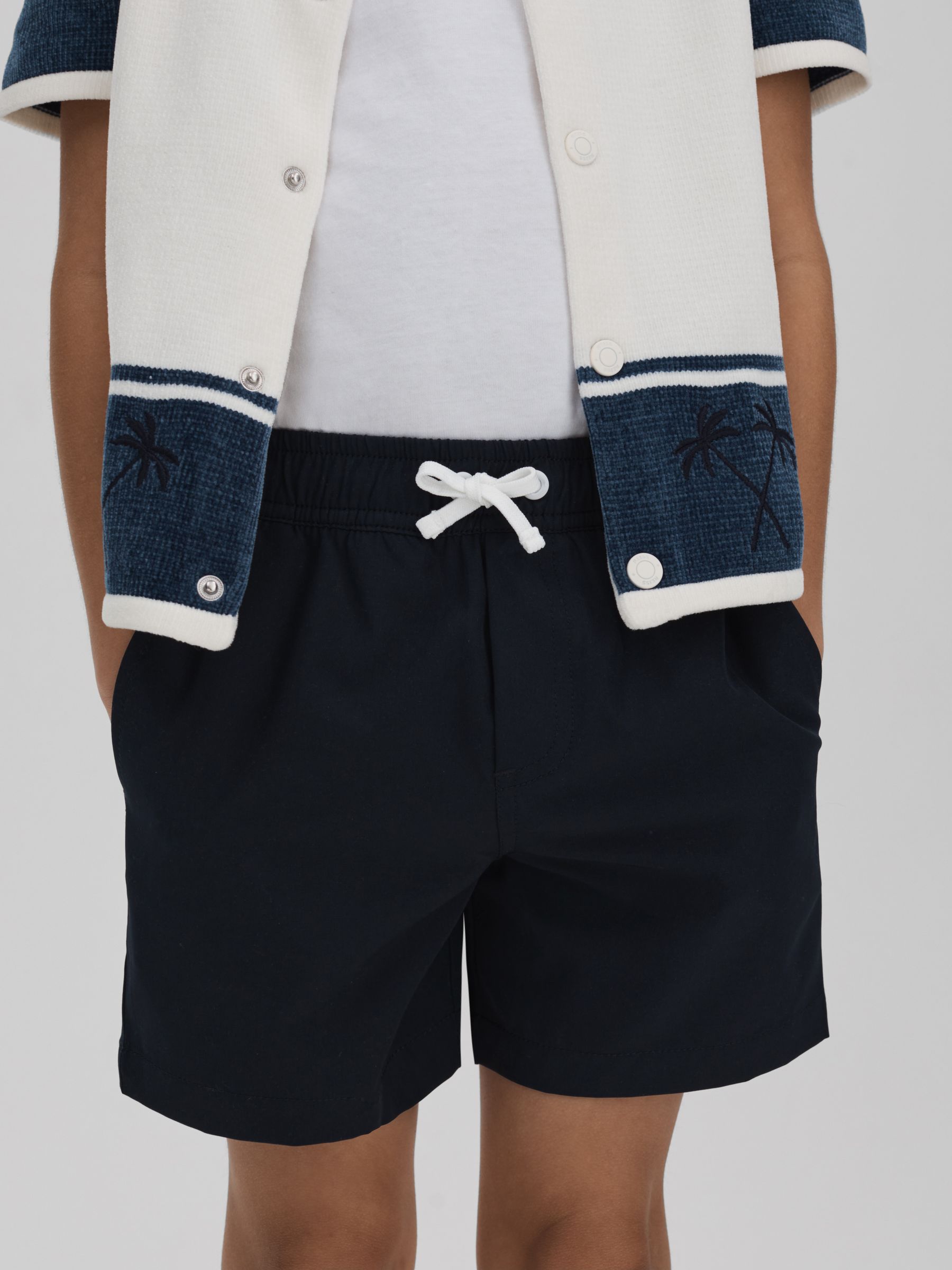 3-9 yrs Plain Drawstring Waist Swim Shorts in Navy - Image 1 of 4
