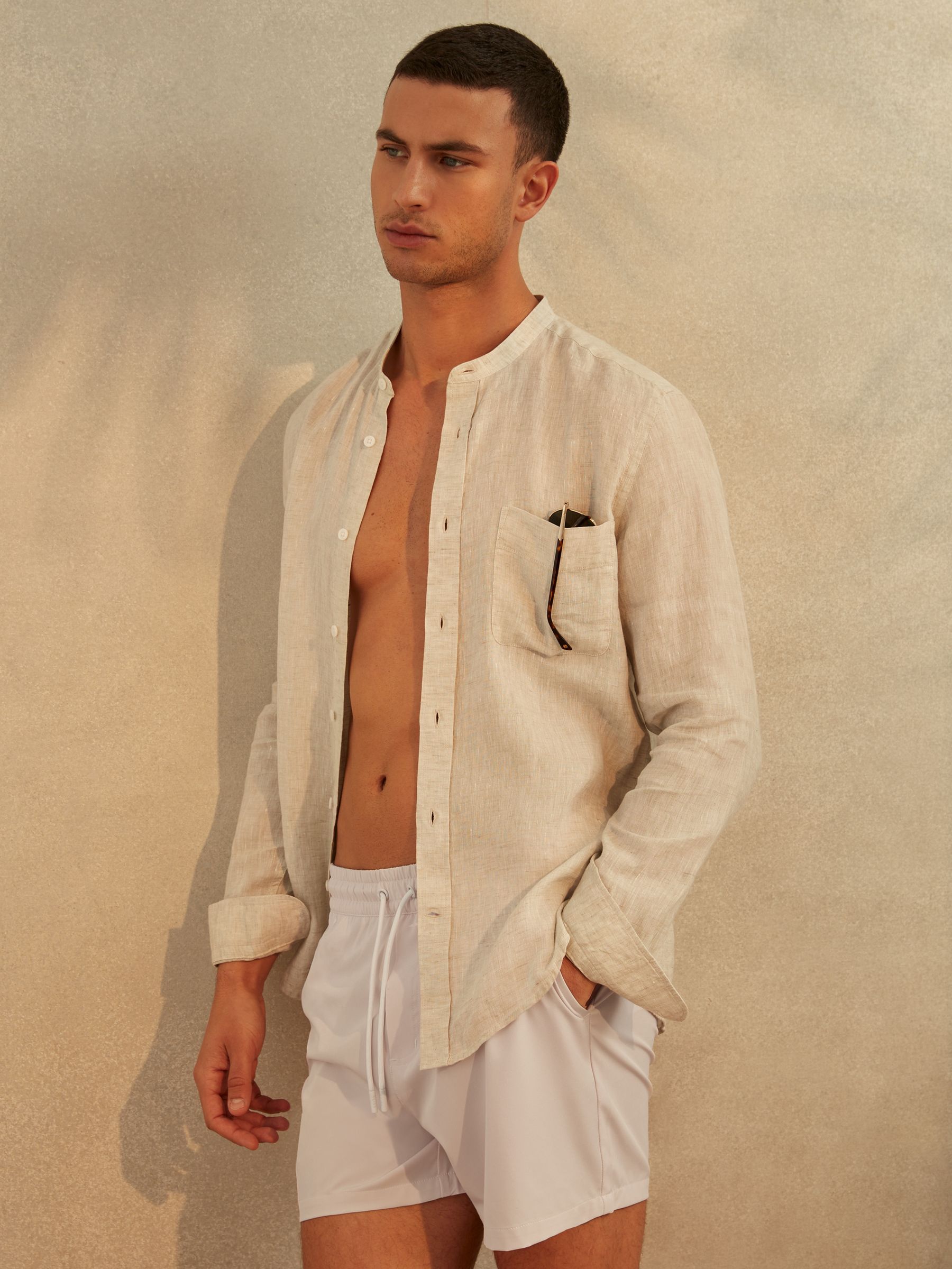 Plain Drawstring Waist Swim Shorts in Pale Pink - Image 1 of 6