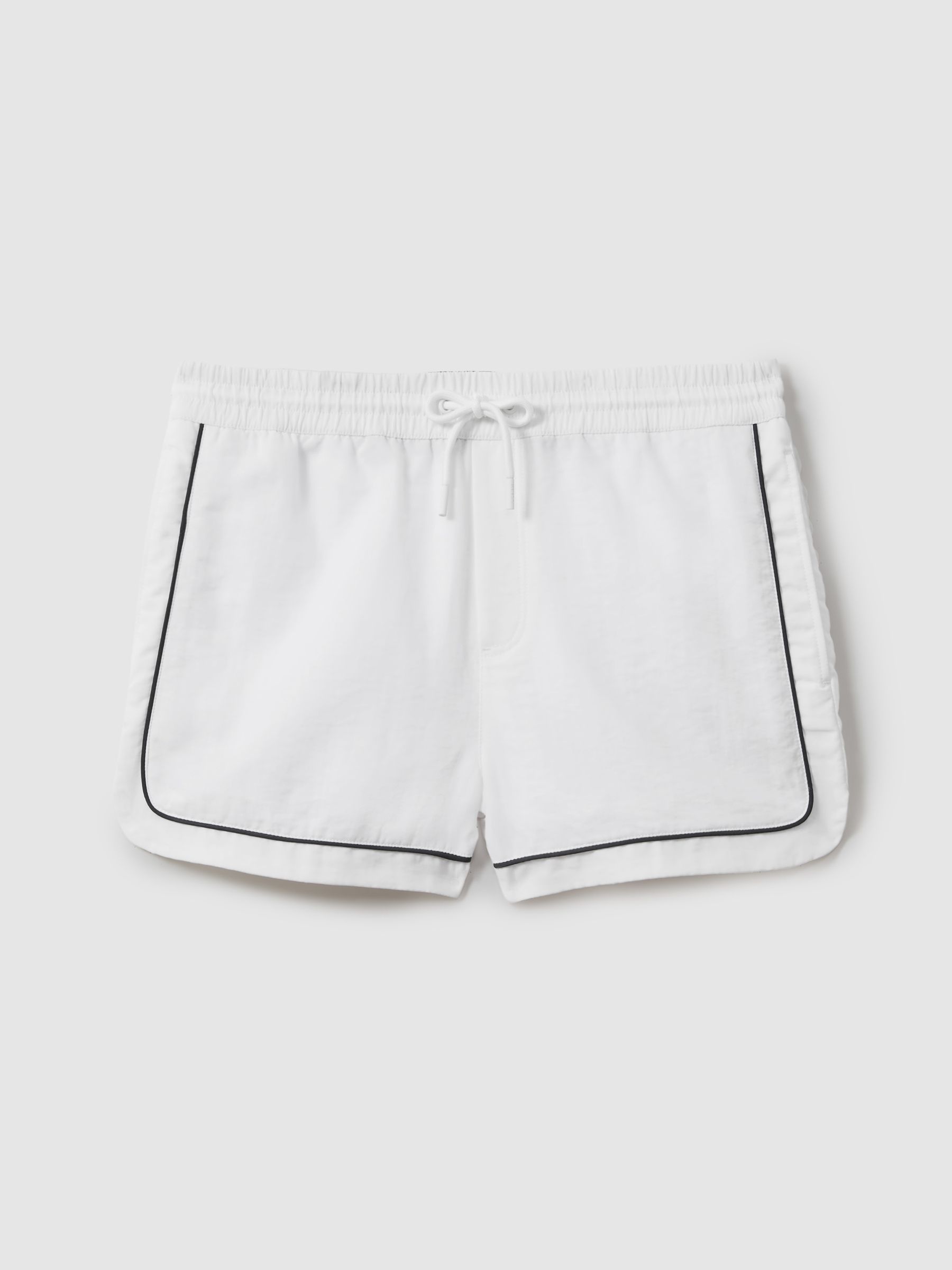 Piped Drawstring Swim Shorts in White - Image 2 of 6