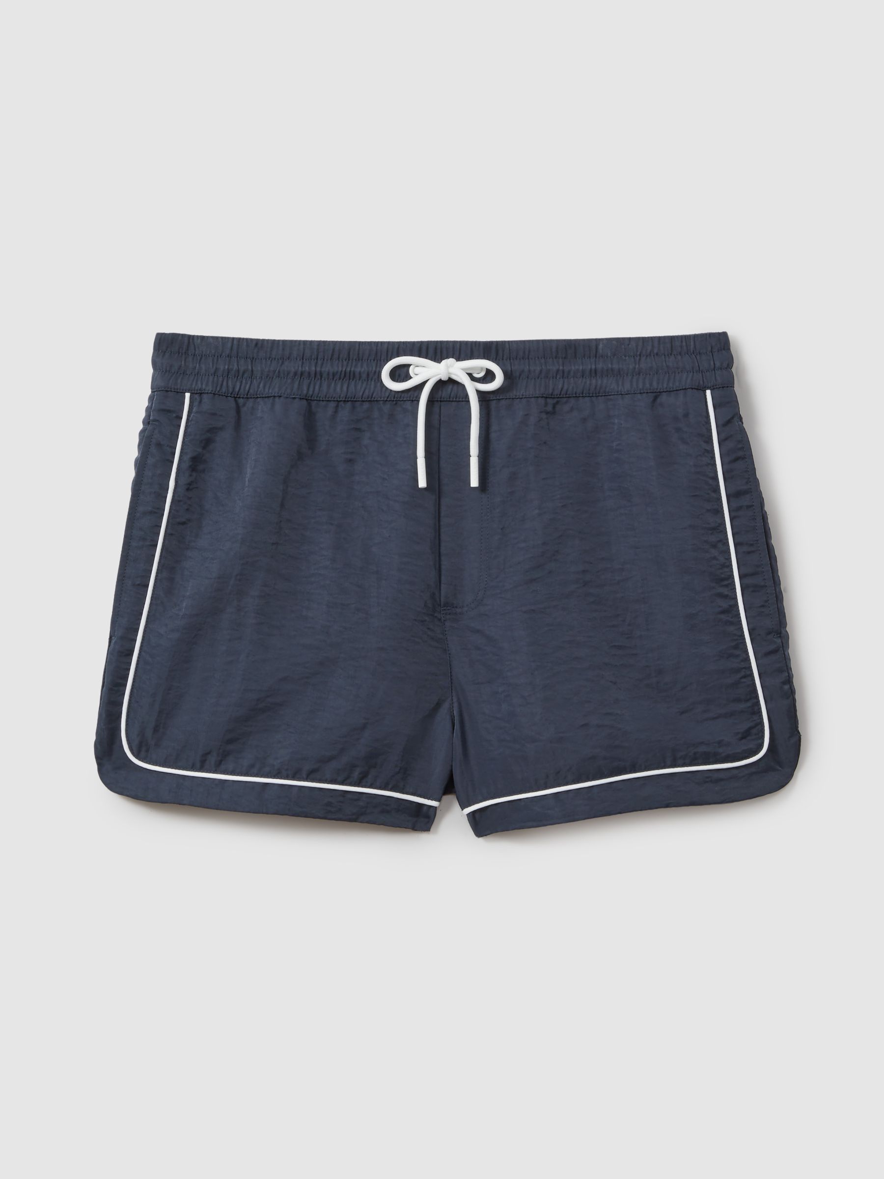 Piped Drawstring Swim Shorts in Navy - Image 2 of 6