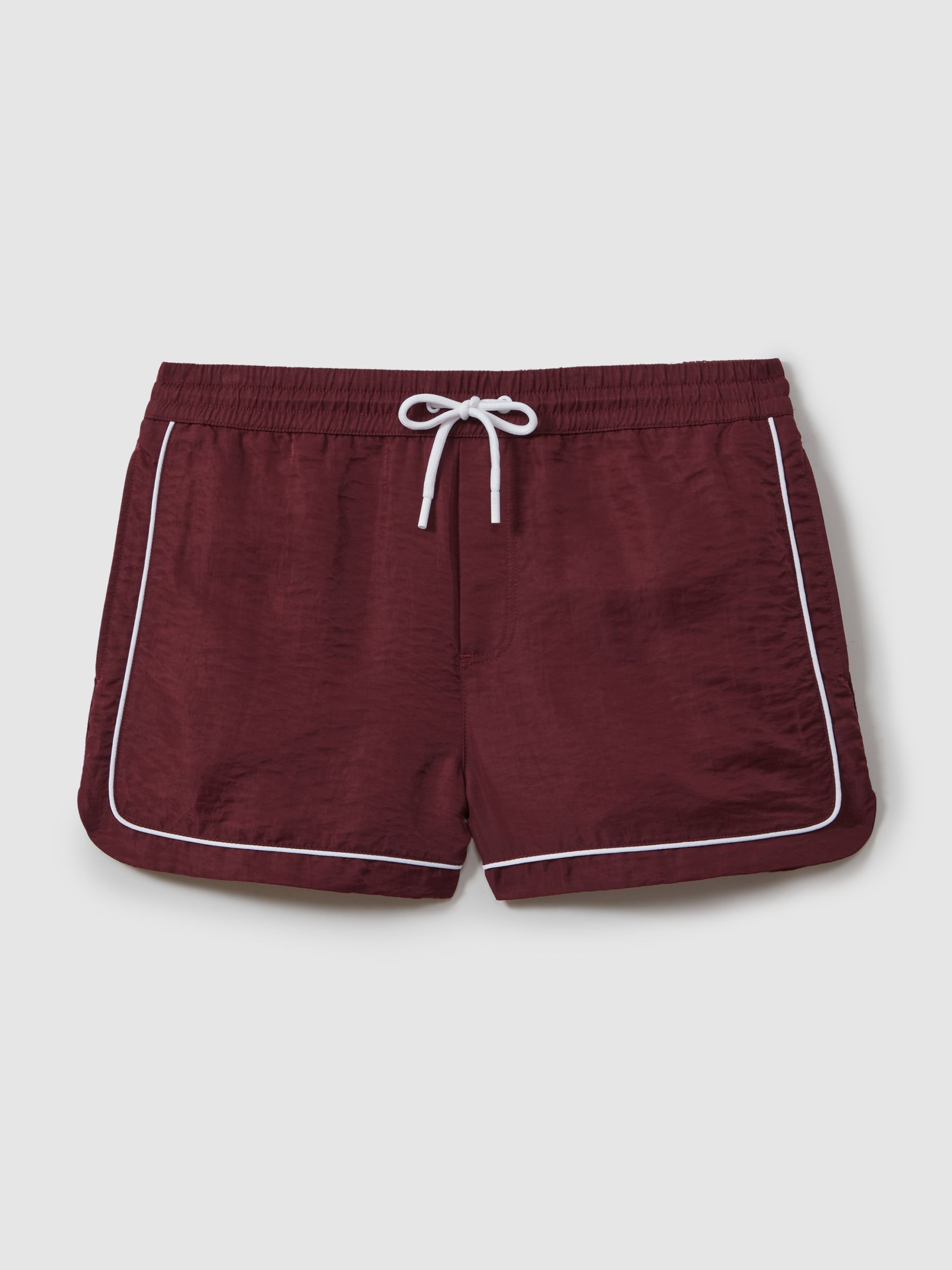 Piped Drawstring Swim Shorts in Brick Red - Image 2 of 7