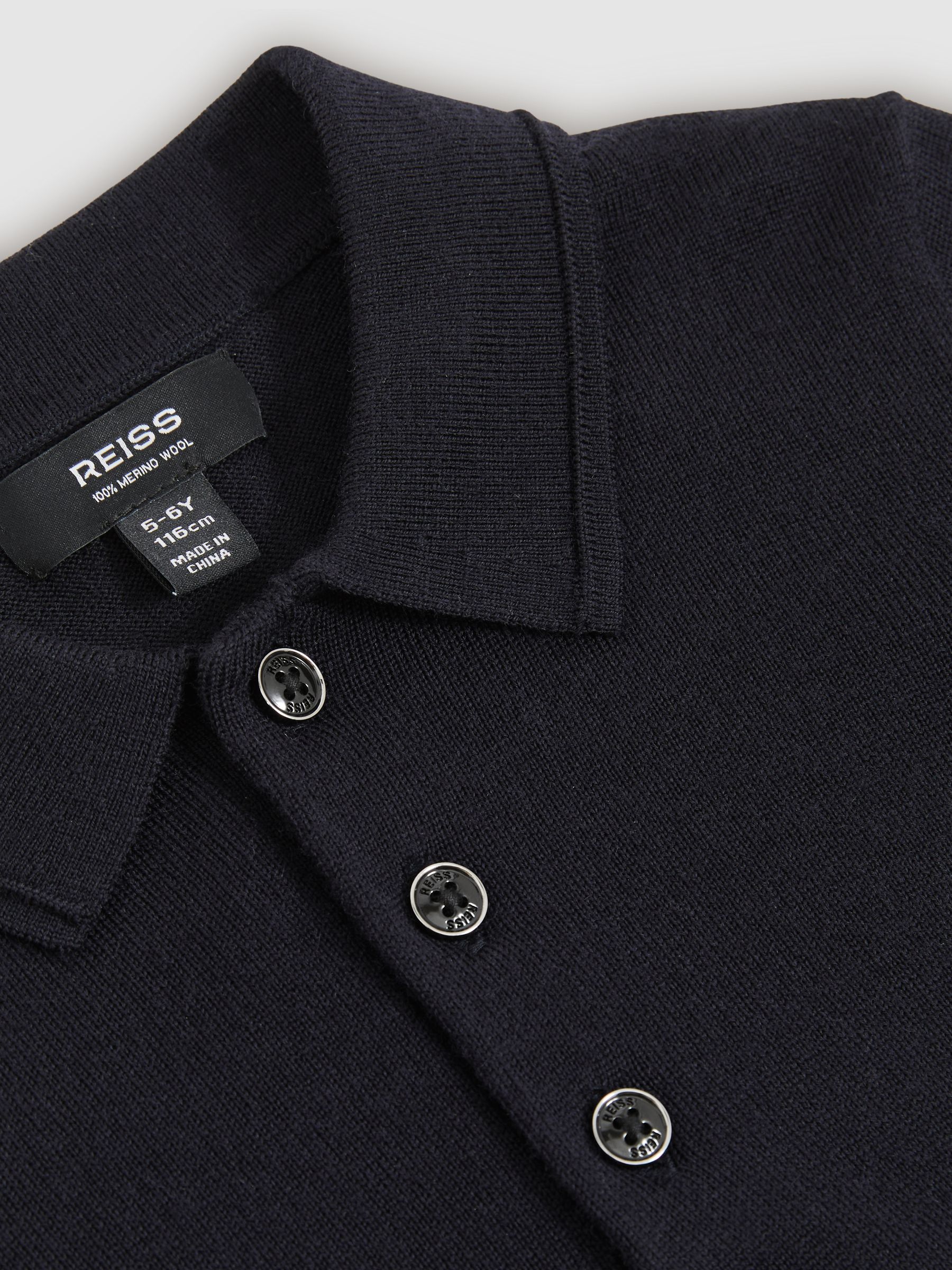 Merino Wool Polo Shirt in Navy - Image 4 of 4
