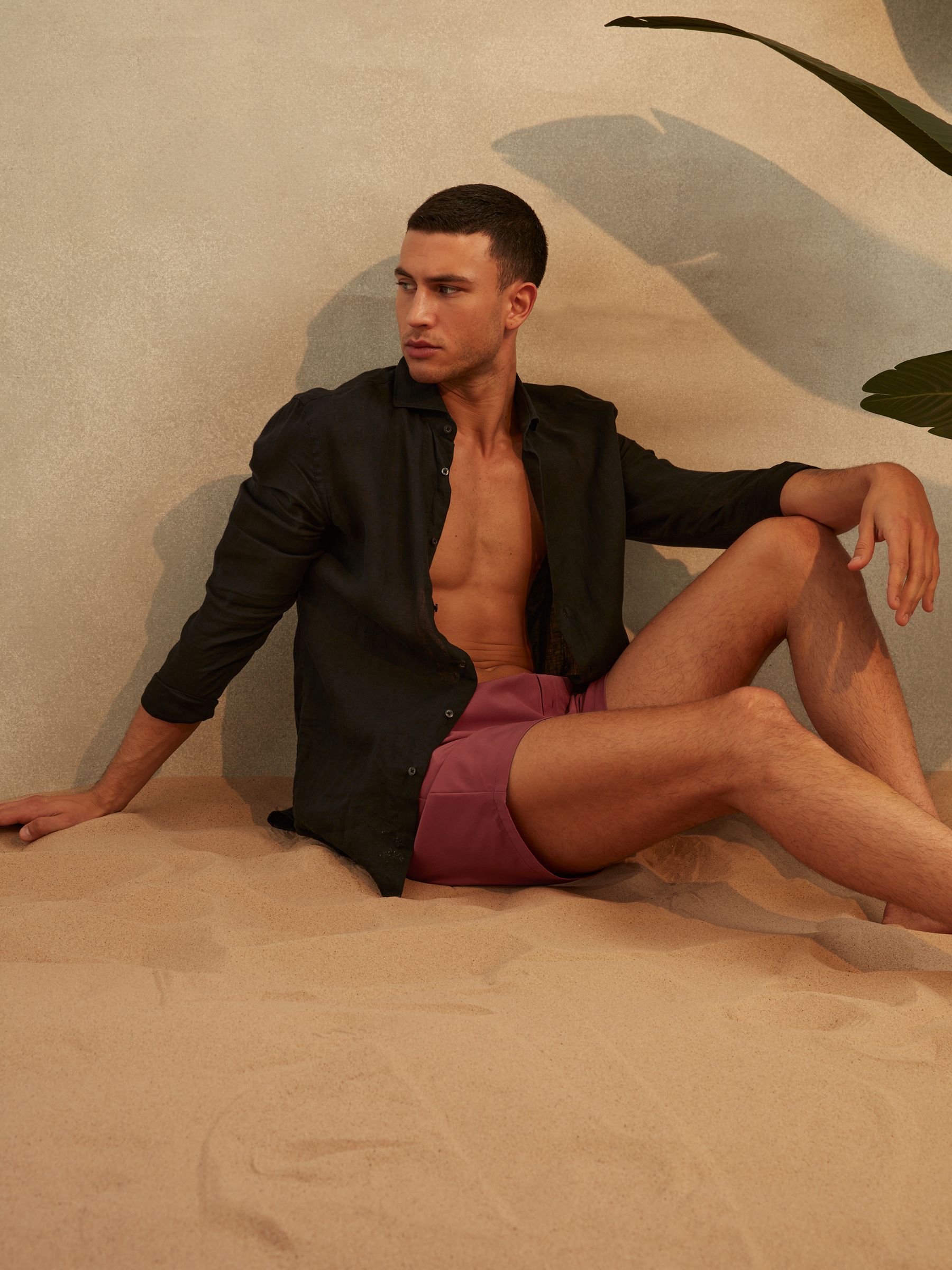 Plain Drawstring Waist Swim Shorts in Old Rose - Image 1 of 6