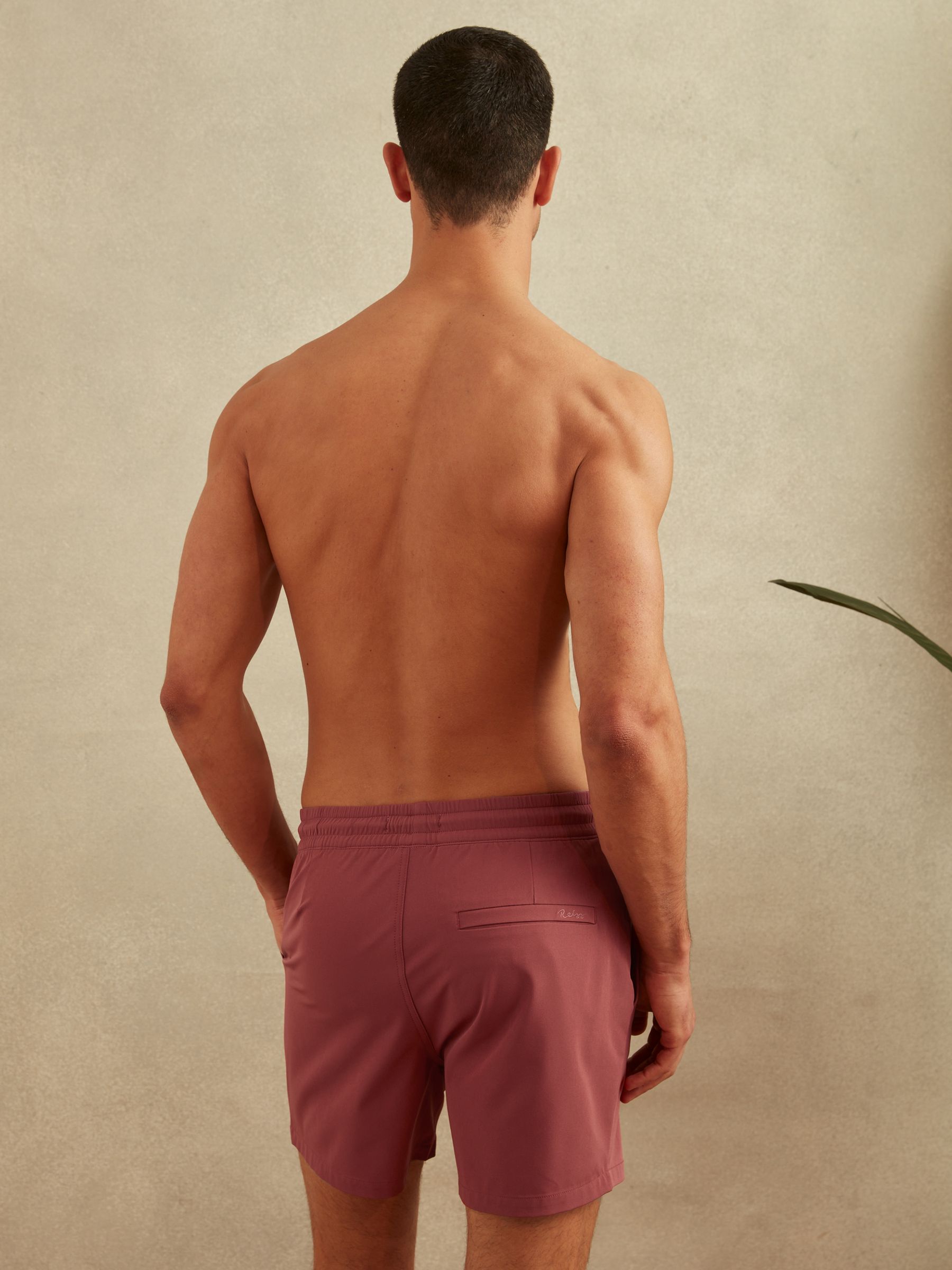 Plain Drawstring Waist Swim Shorts in Old Rose - Image 4 of 6