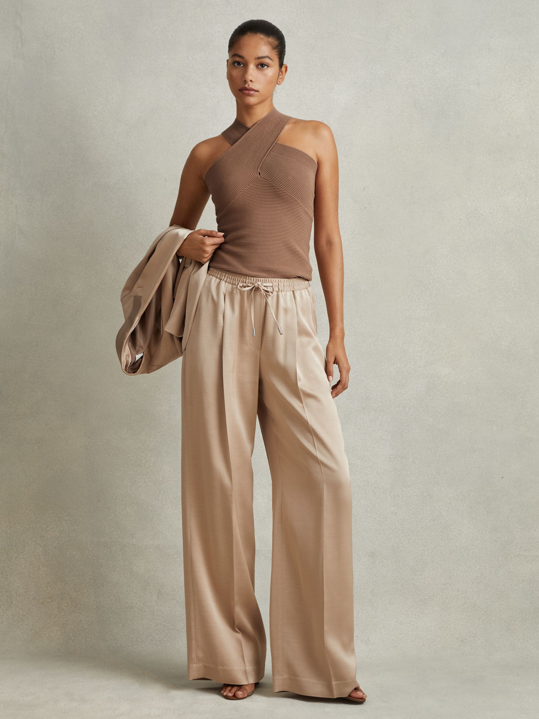 Ribbed Cross-Over Vest in Neutral - Image 3 of 6