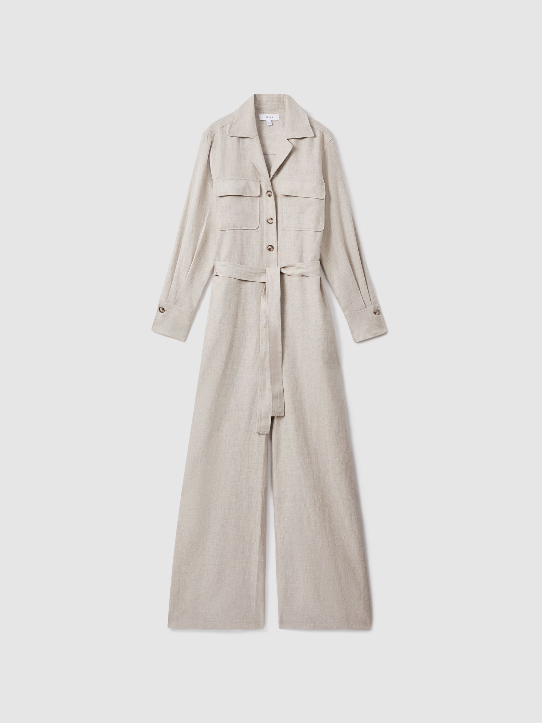 Linen Wide Leg Jumpsuit in Neutral - Image 2 of 8