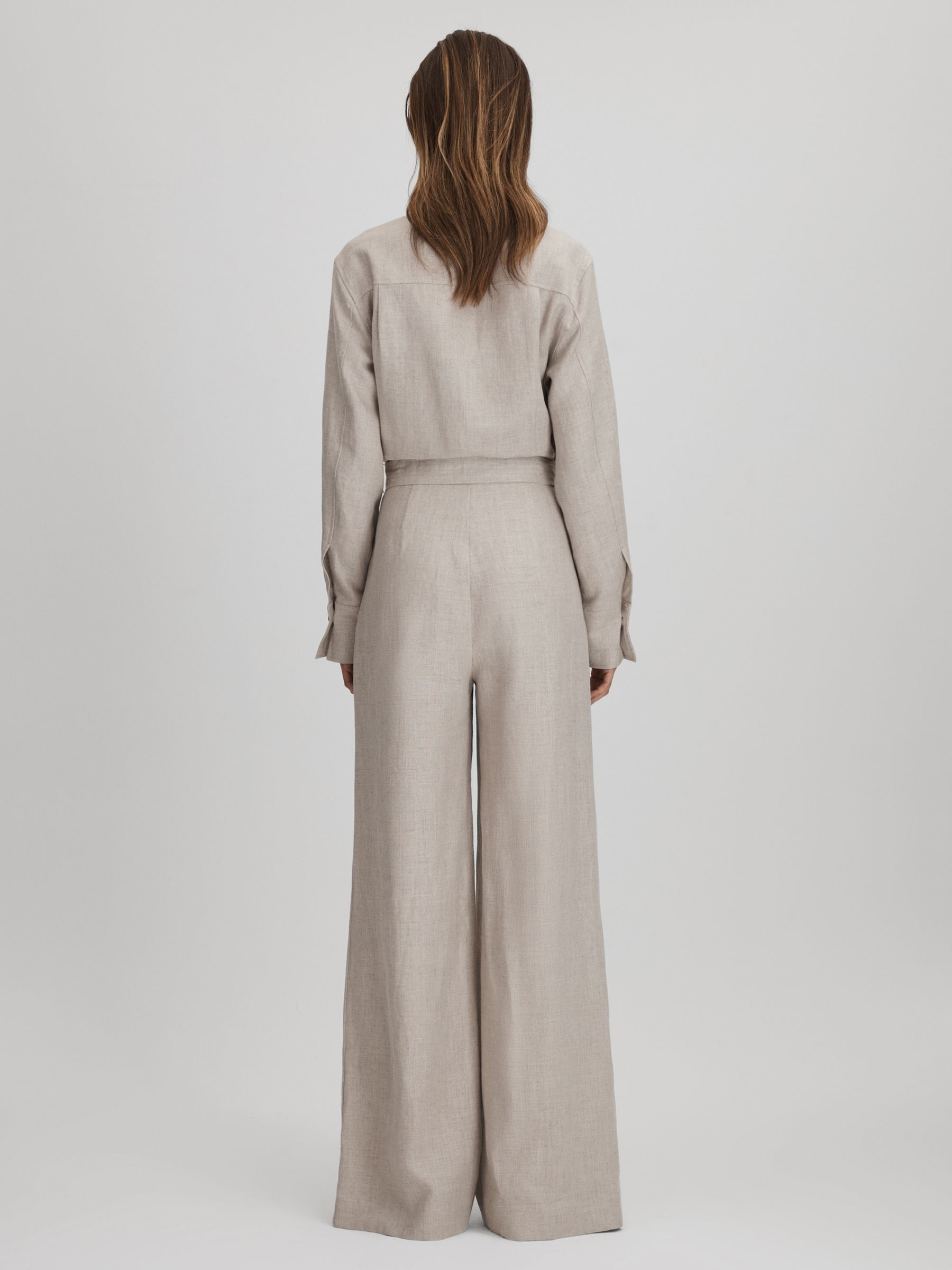 Linen Wide Leg Jumpsuit in Neutral - Image 5 of 8