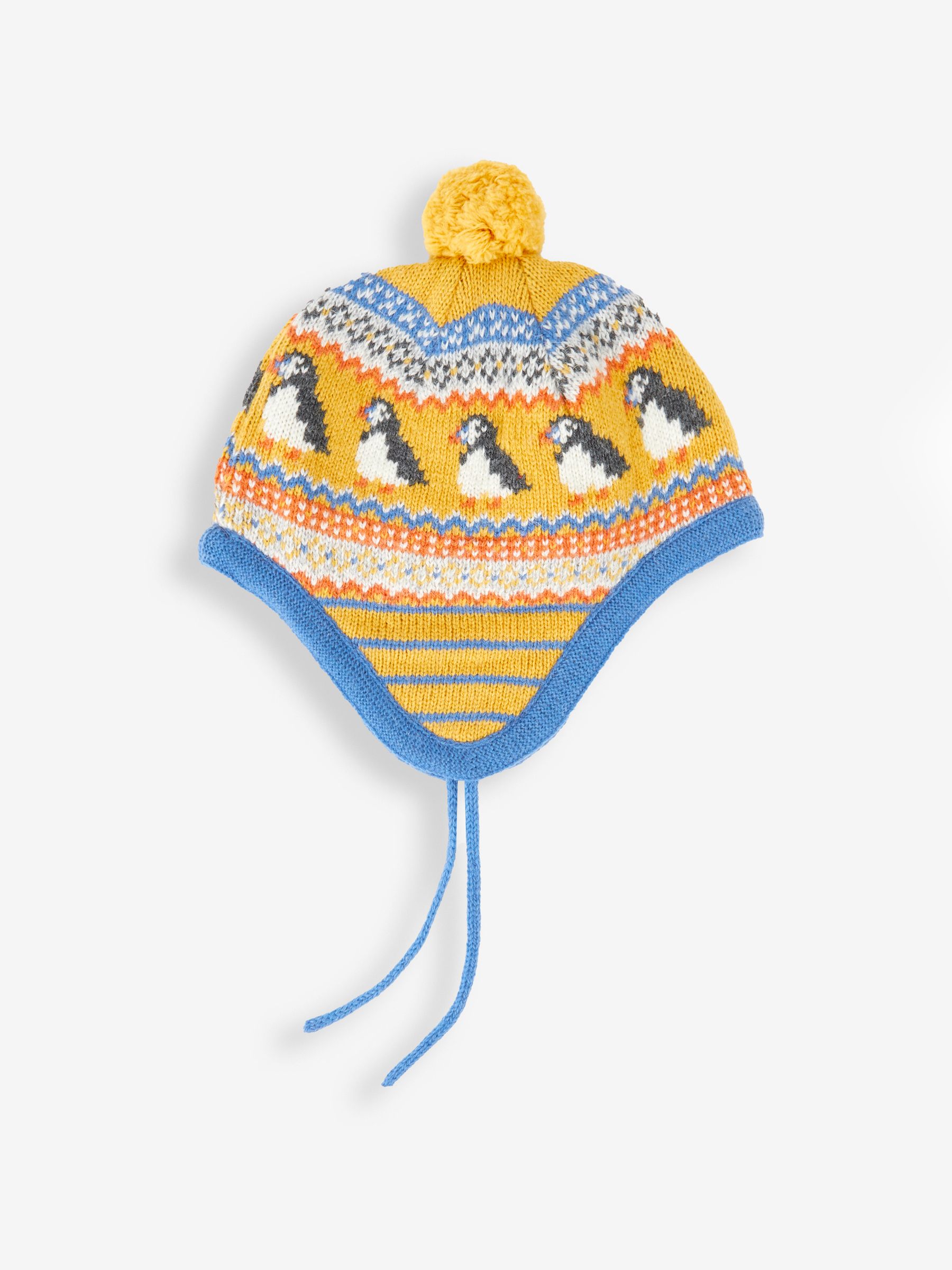 Mustard Yellow Puffin Fair Isle Pattern Hat - Image 1 of 2
