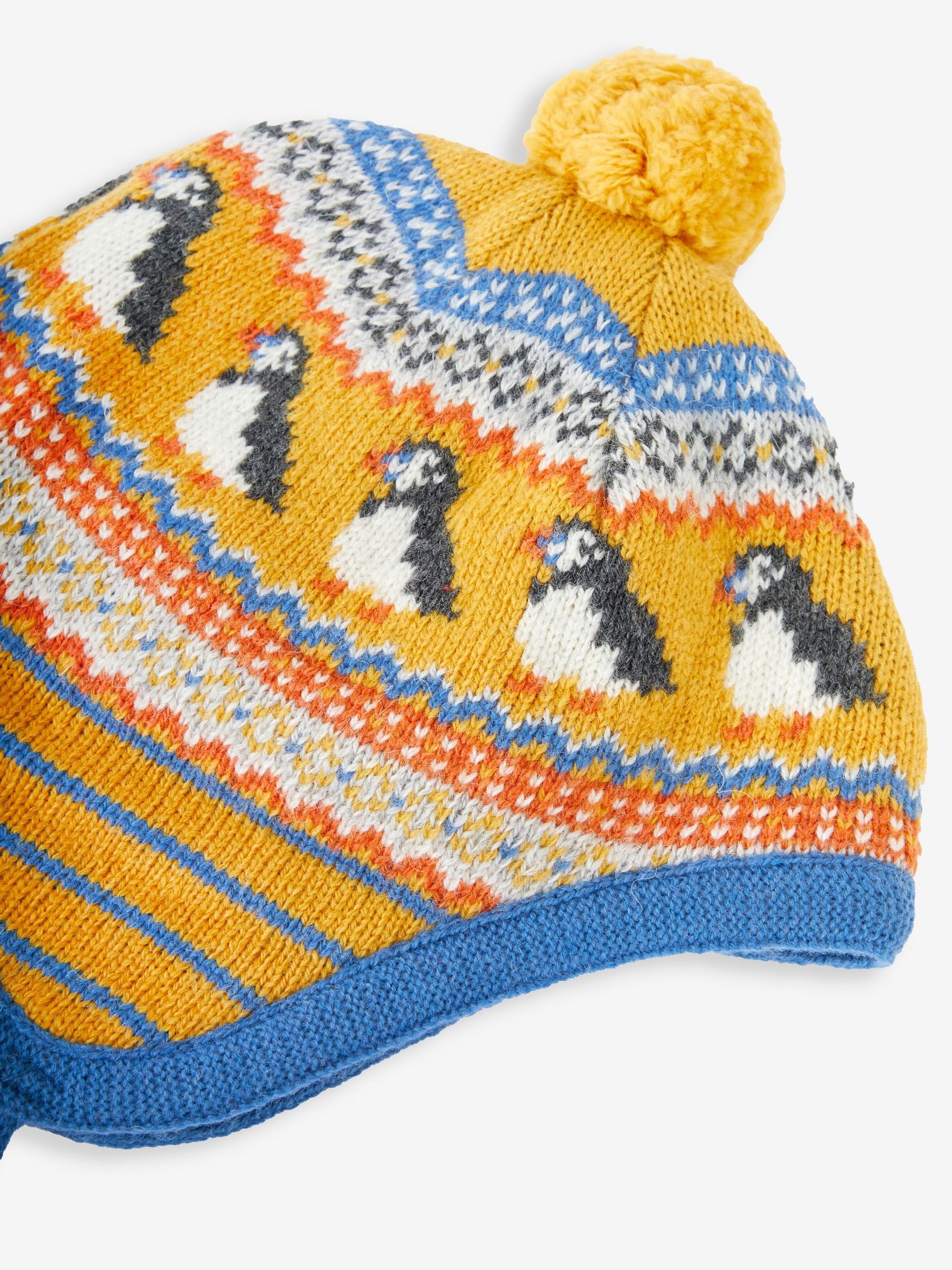 Mustard Yellow Puffin Fair Isle Pattern Hat - Image 2 of 2