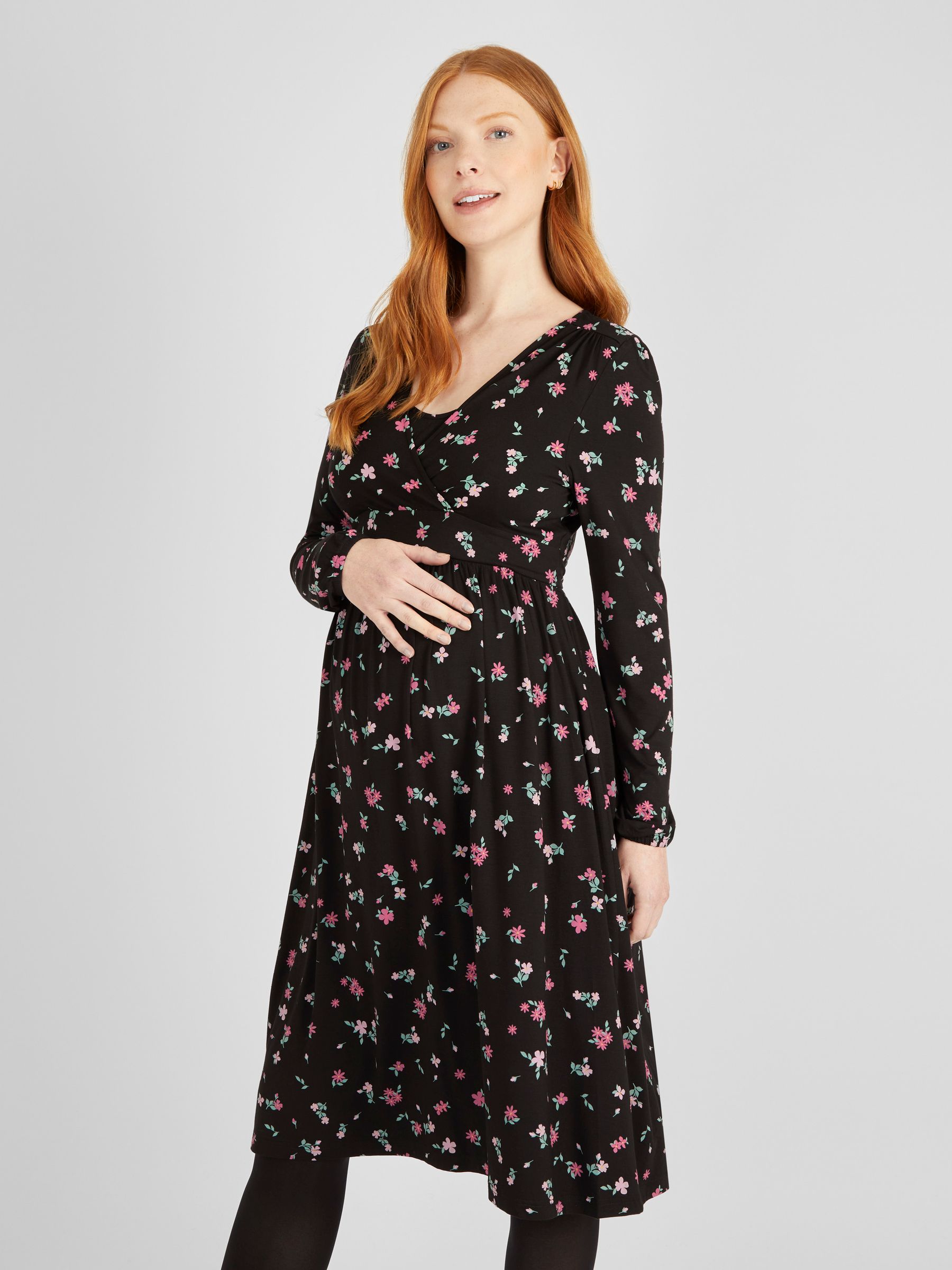 Maternity & Nursing Wrap Dress in Black - Image 1 of 4
