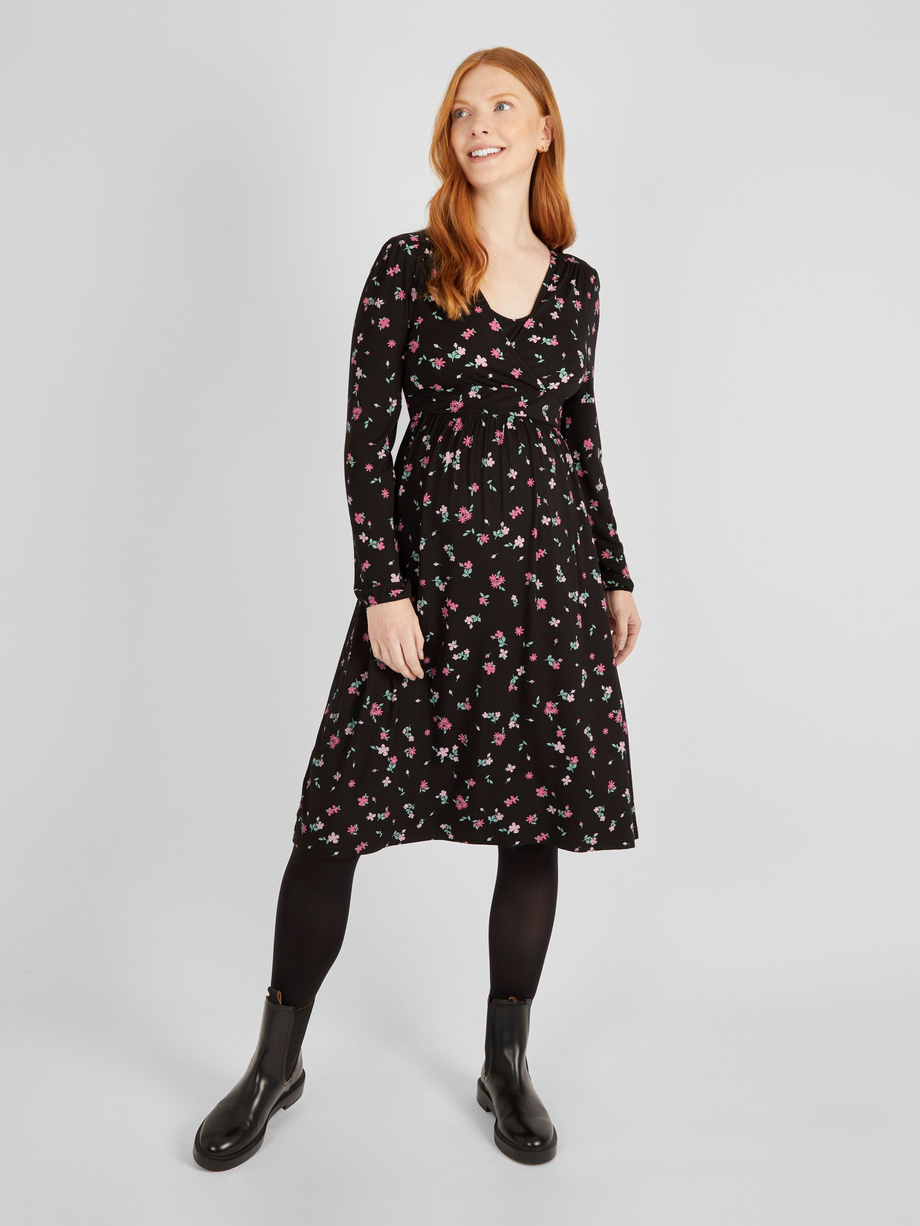 Maternity & Nursing Wrap Dress in Black - Image 2 of 4