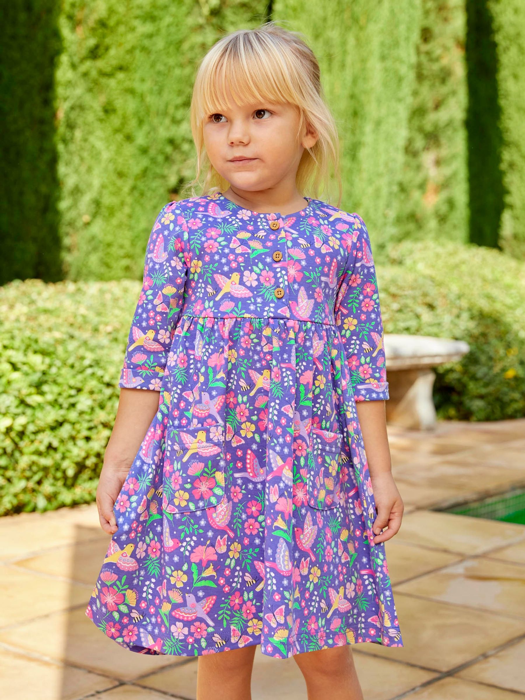 Periwinkle Bird Print With Pet In Pocket Button Front Dress - Image 1 of 4