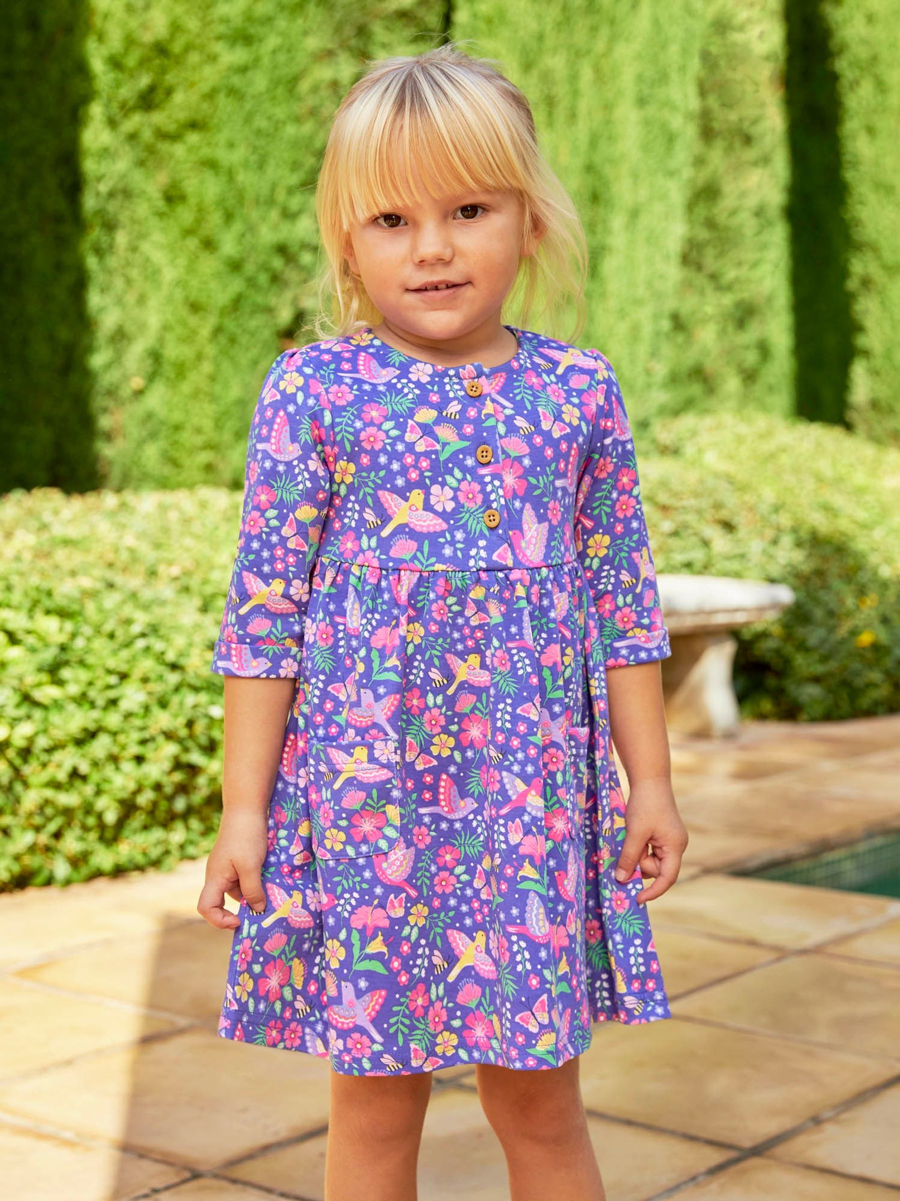 Periwinkle Bird Print With Pet In Pocket Button Front Dress - Image 2 of 4