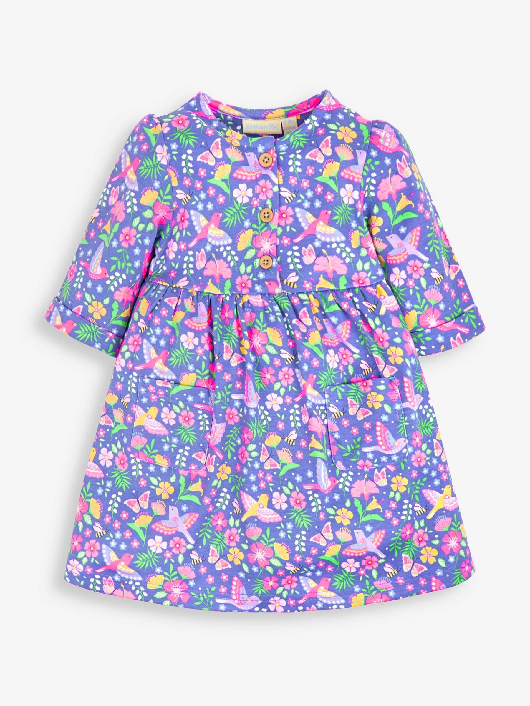 Periwinkle Bird Print With Pet In Pocket Button Front Dress - Image 3 of 4