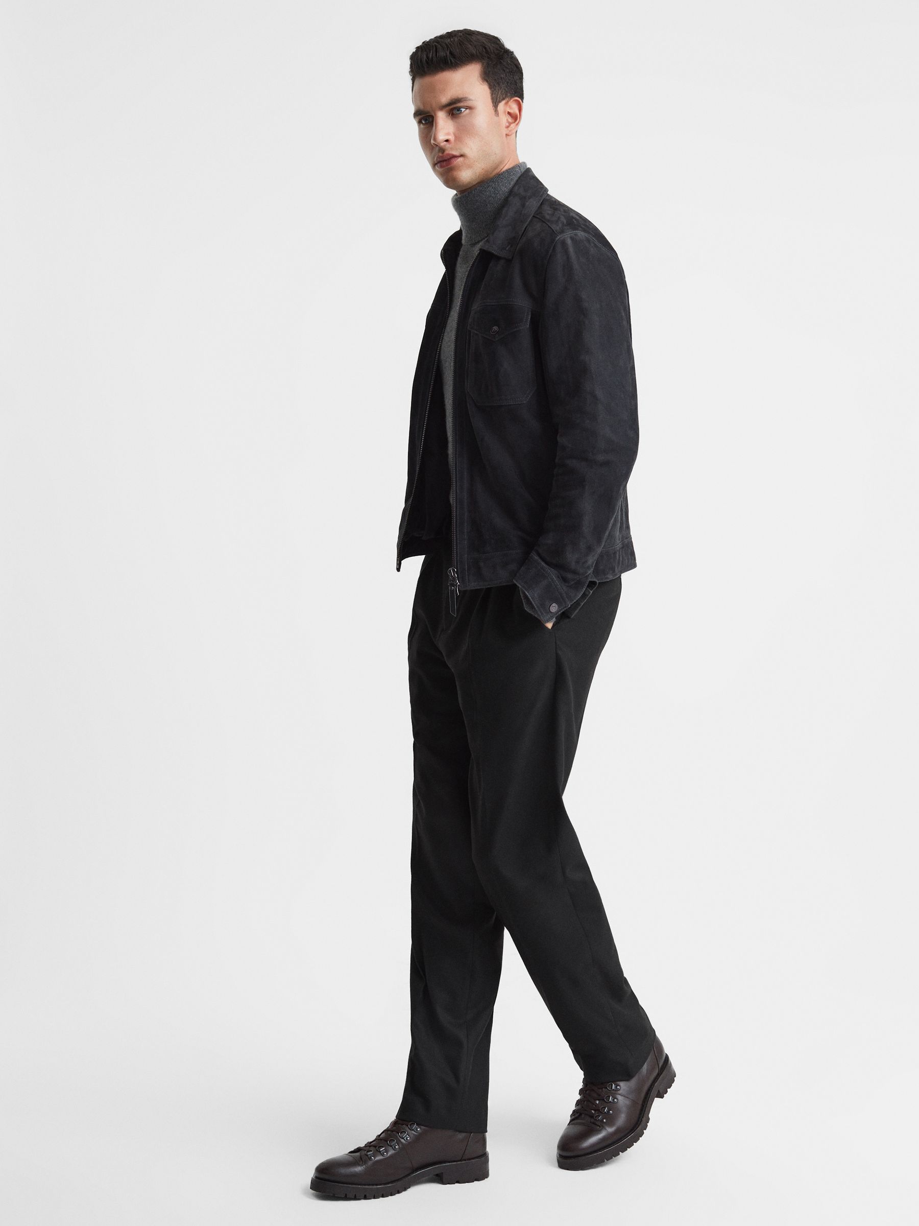 Slim Fit Flannel Trousers in Black - Image 3 of 5