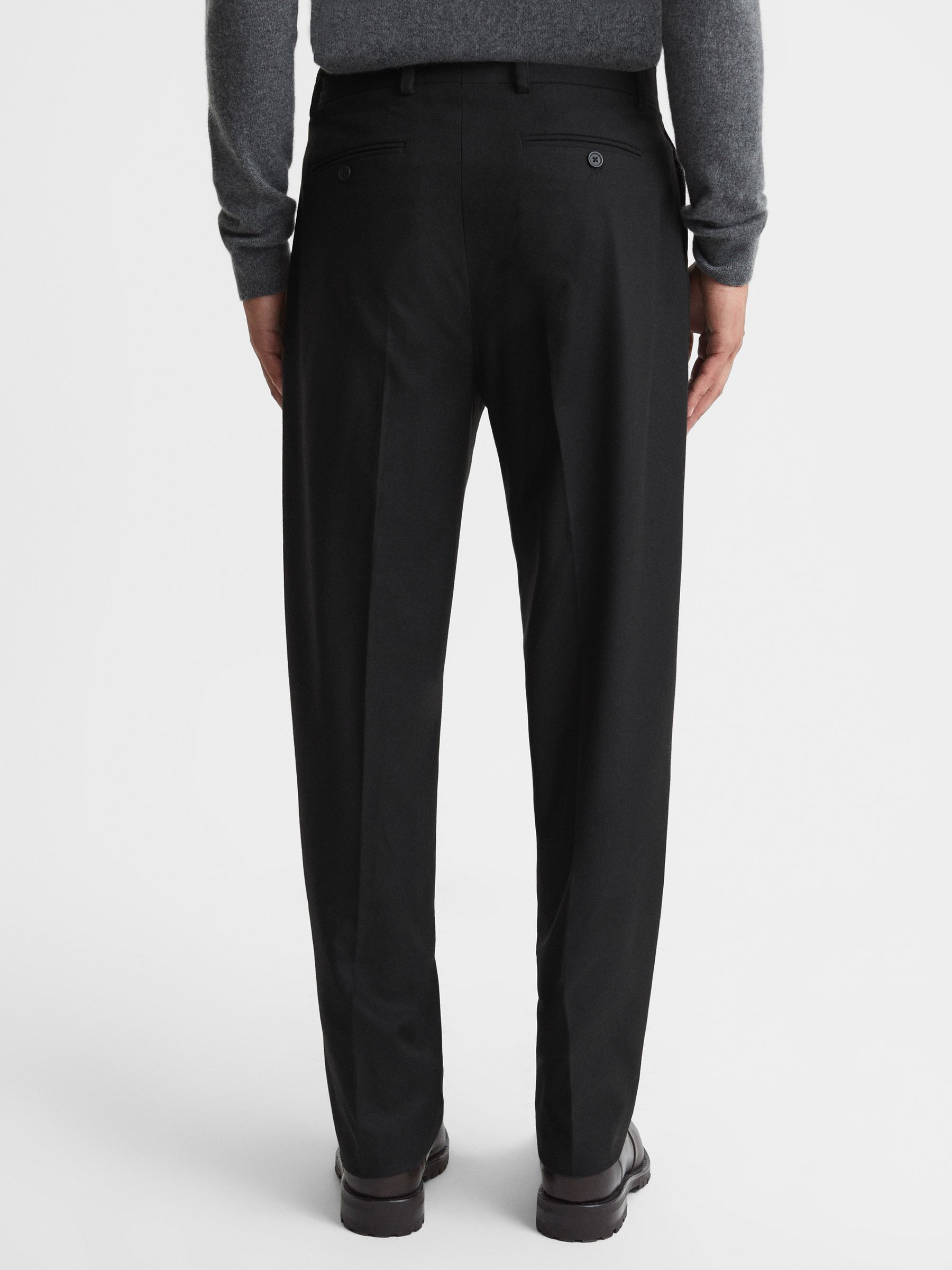 Slim Fit Flannel Trousers in Black - Image 5 of 5