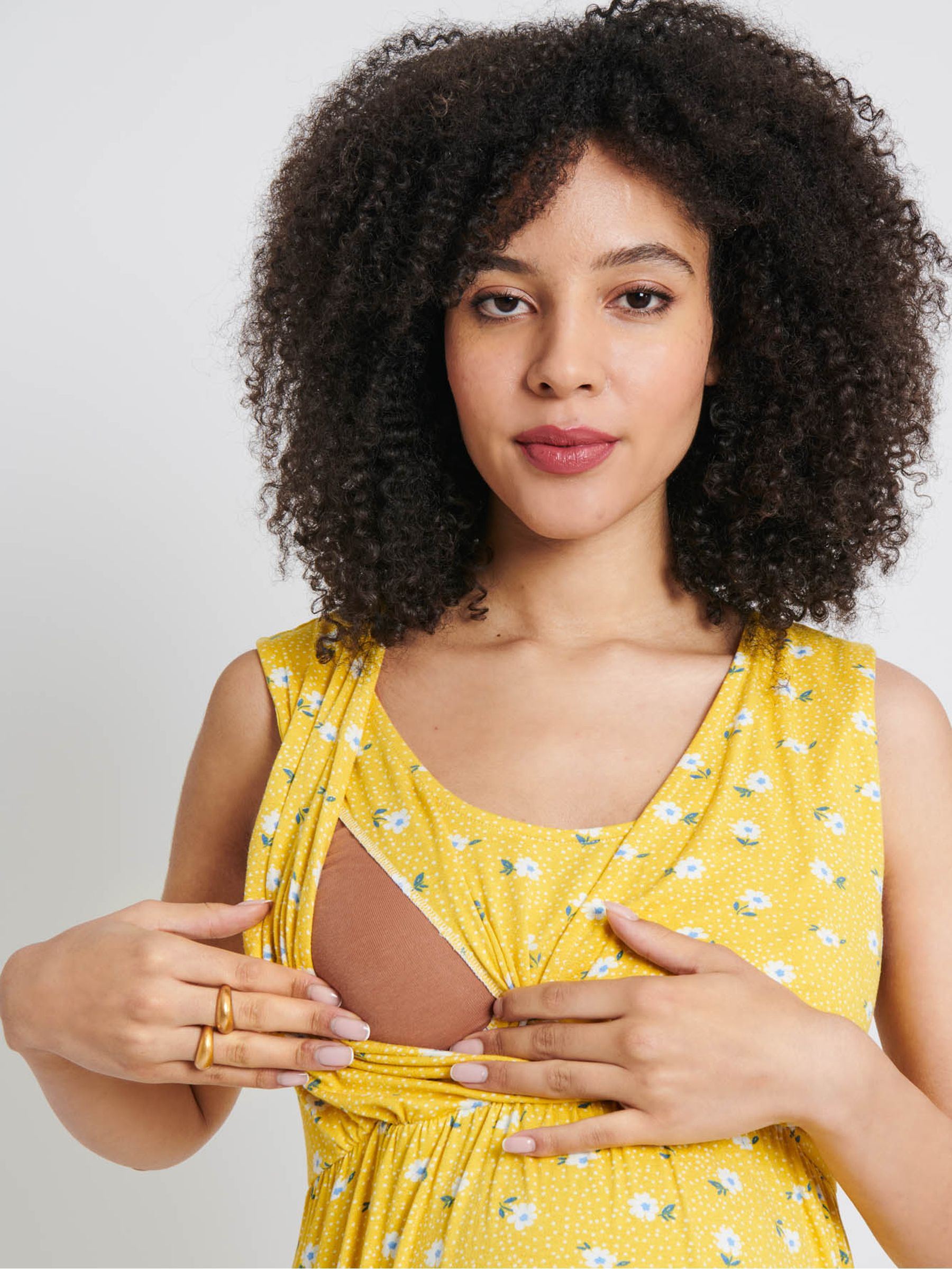 Yellow Yellow Floral Print Maternity & Nursing Dress - Image 3 of 3