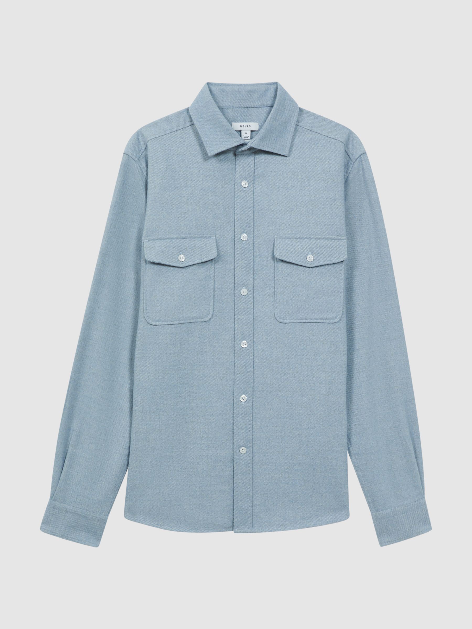 Button-Through Twin Pocket Overshirt in Soft Blue Melange - Image 2 of 4