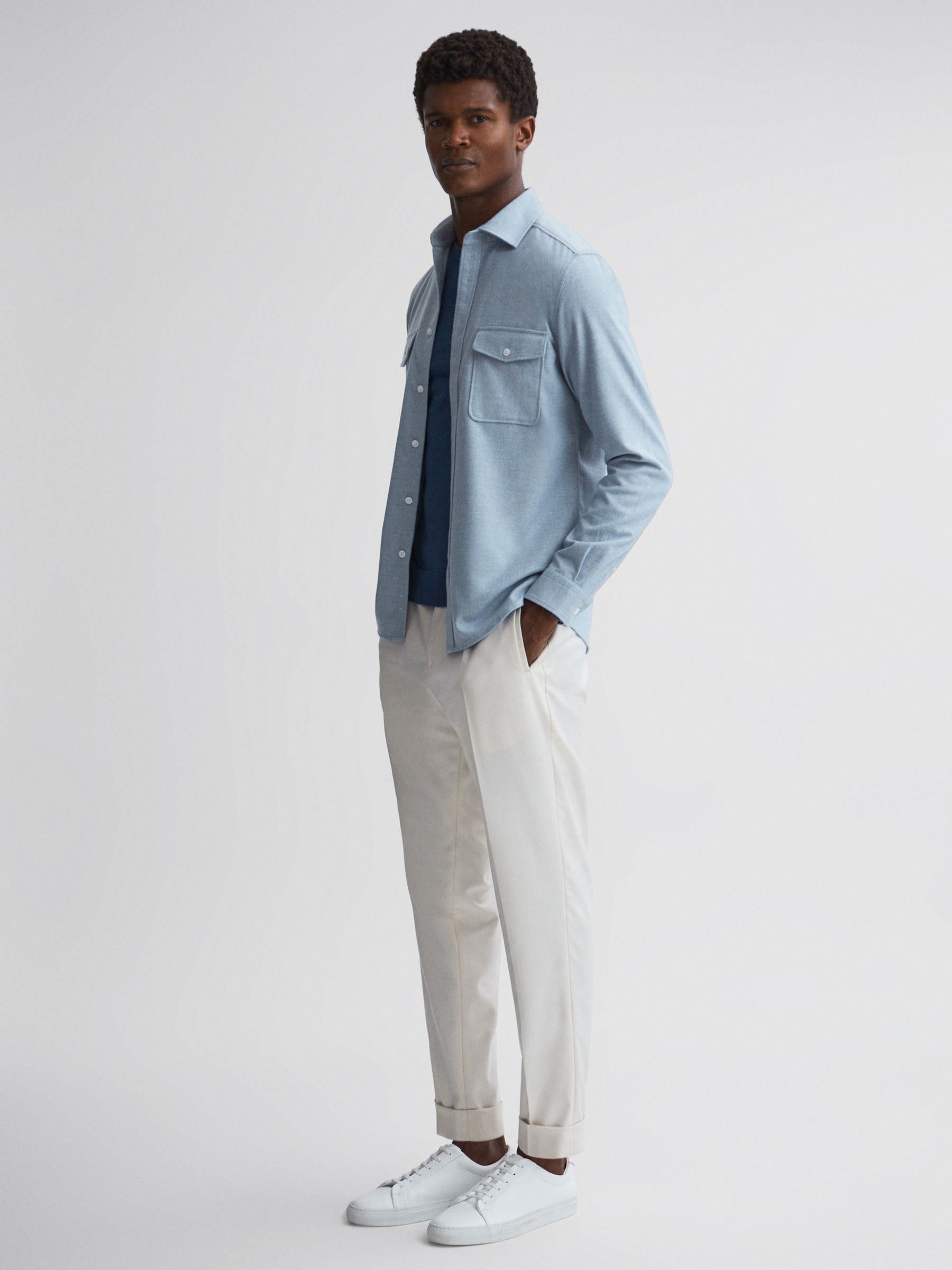 Button-Through Twin Pocket Overshirt in Soft Blue Melange - Image 3 of 4
