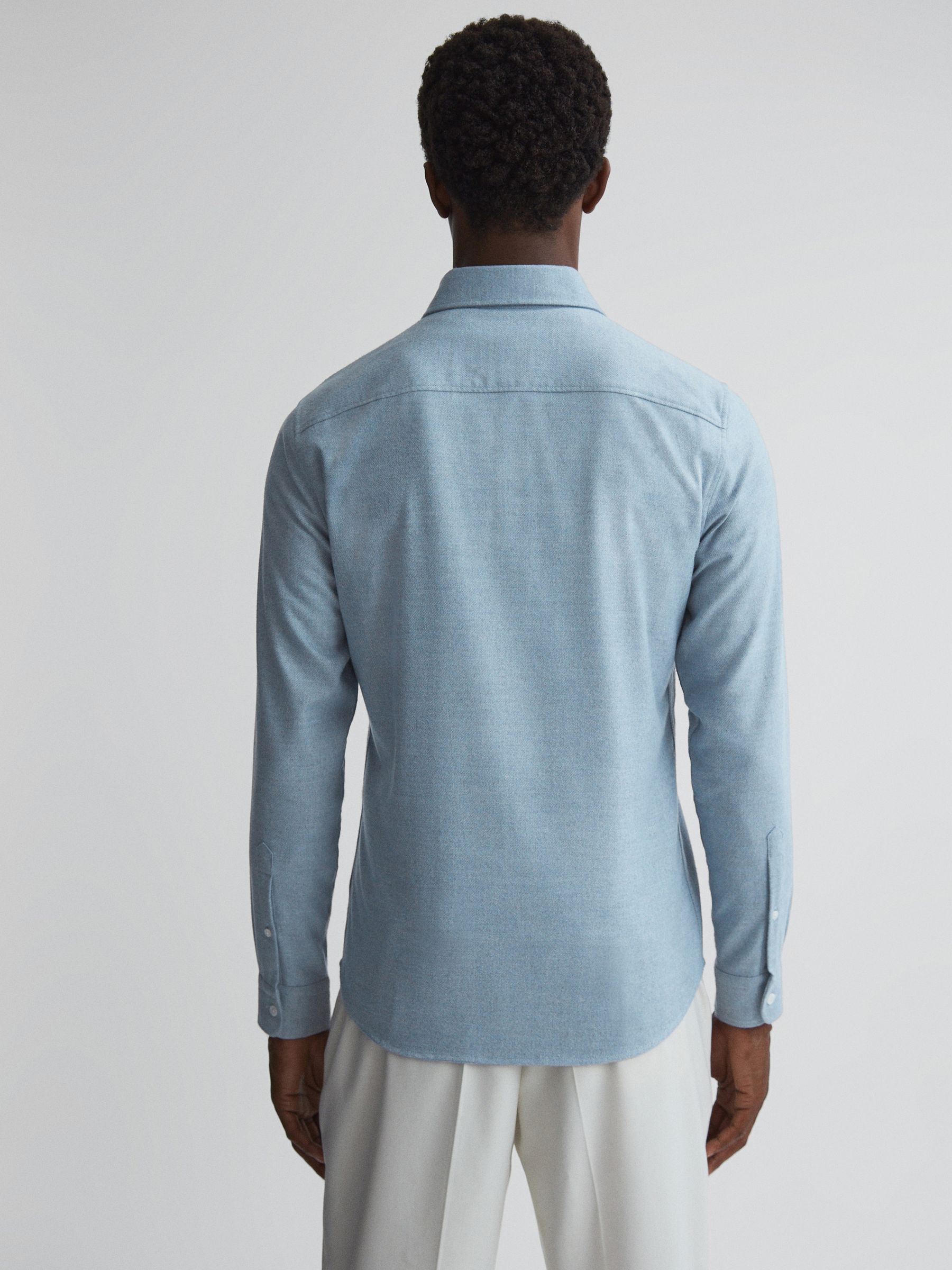 Button-Through Twin Pocket Overshirt in Soft Blue Melange - Image 4 of 4