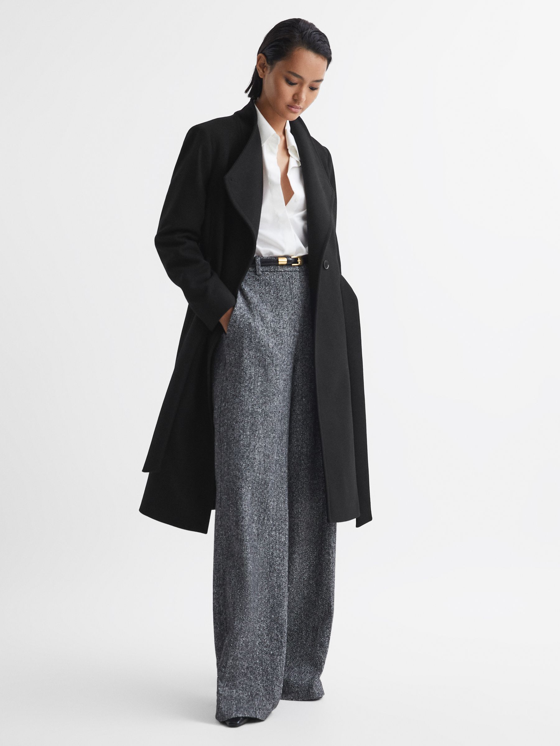 Petite Tailored Wool Blend Longline Coat in Black - Image 3 of 7