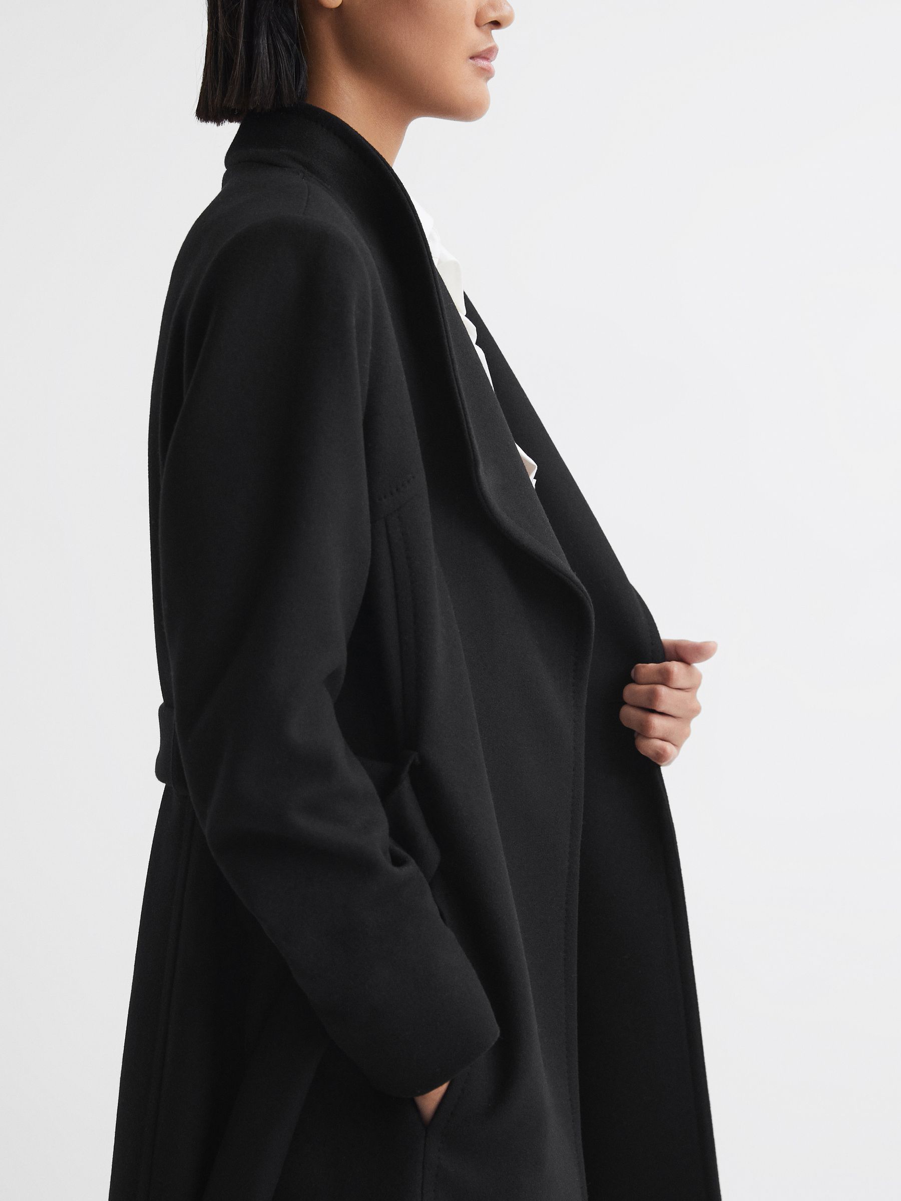 Petite Tailored Wool Blend Longline Coat in Black - Image 4 of 7