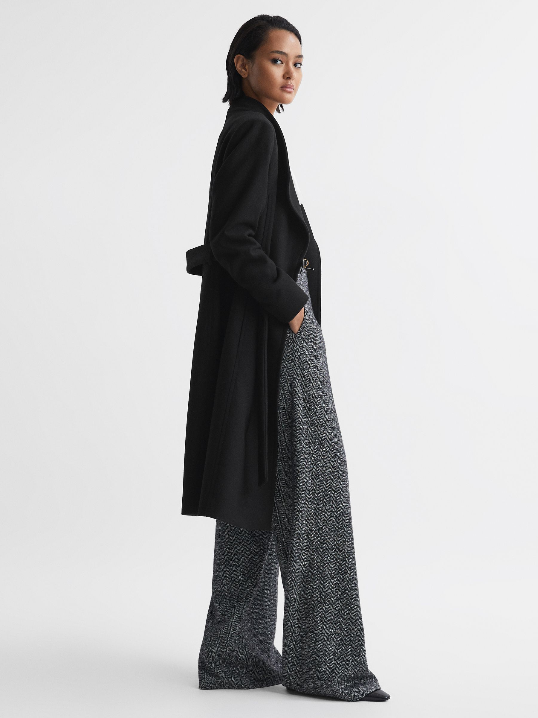 Petite Tailored Wool Blend Longline Coat in Black - Image 5 of 7
