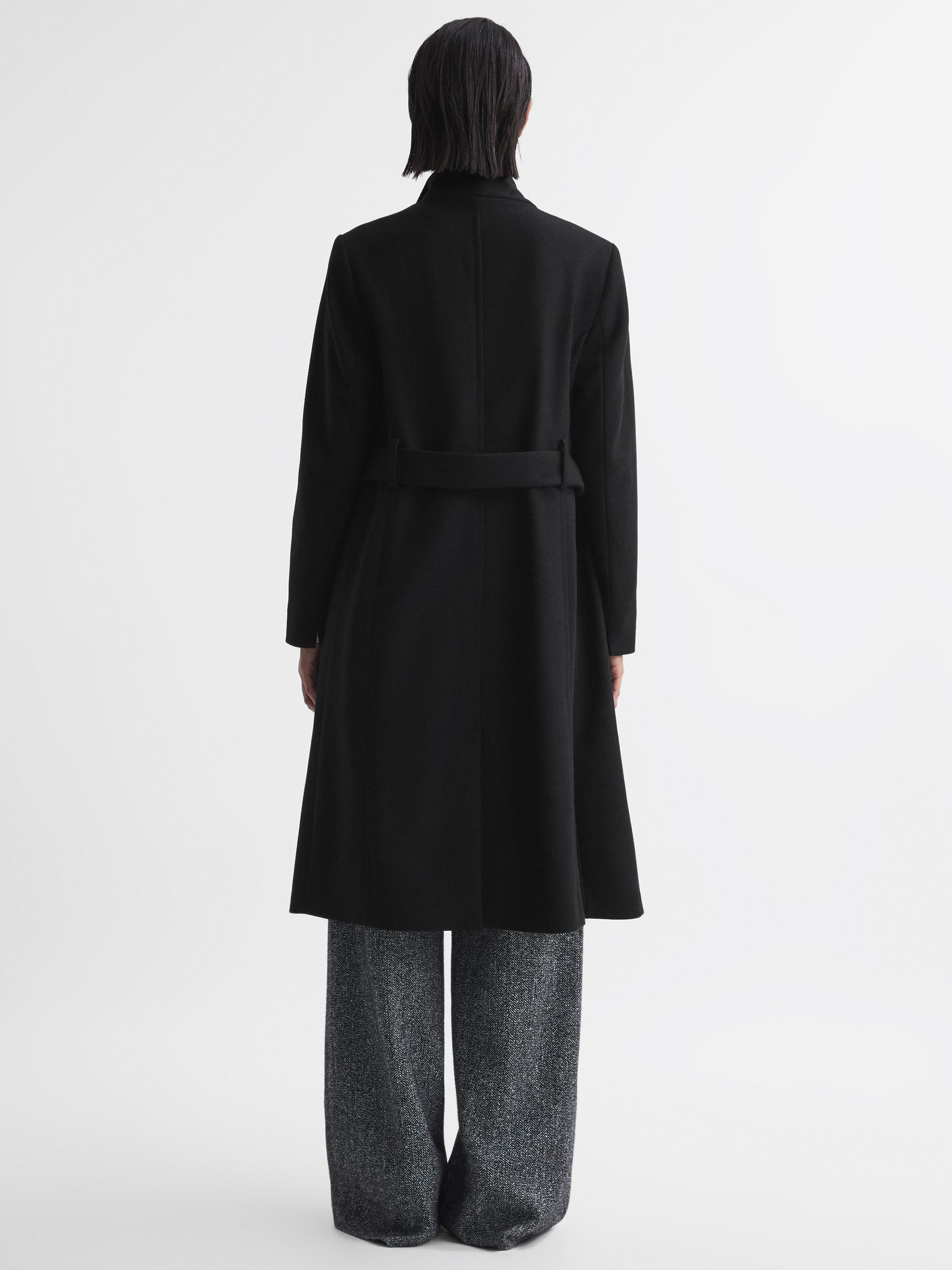 Reiss Petite Tailored Wool Blend Longline Coat in Black | REISS