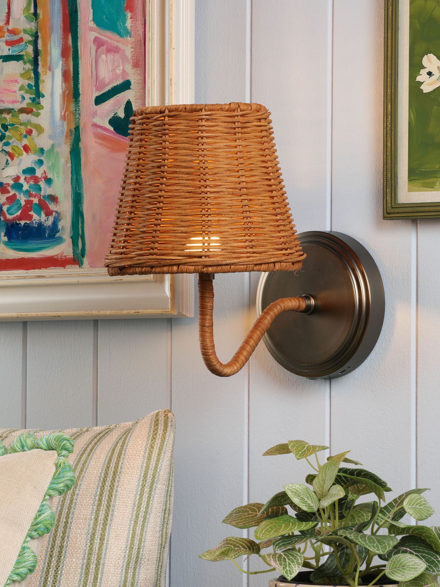 Brown Elcot Rechargeable LED Rattan Wall Light - Image 1 of 6