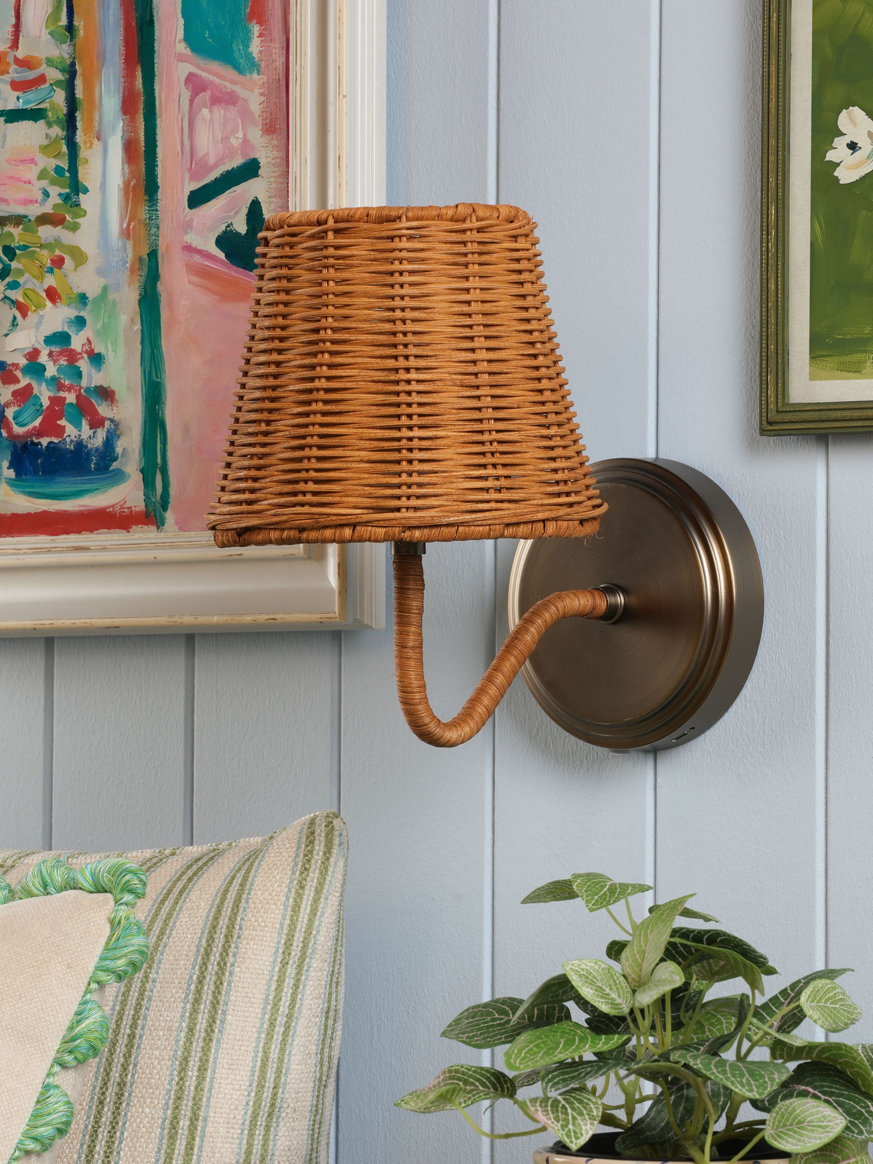 Brown Elcot Rechargeable LED Rattan Wall Light - Image 2 of 6 Brown Elcot Rechargeable LED Rattan Wall Light - Image 2 of 6