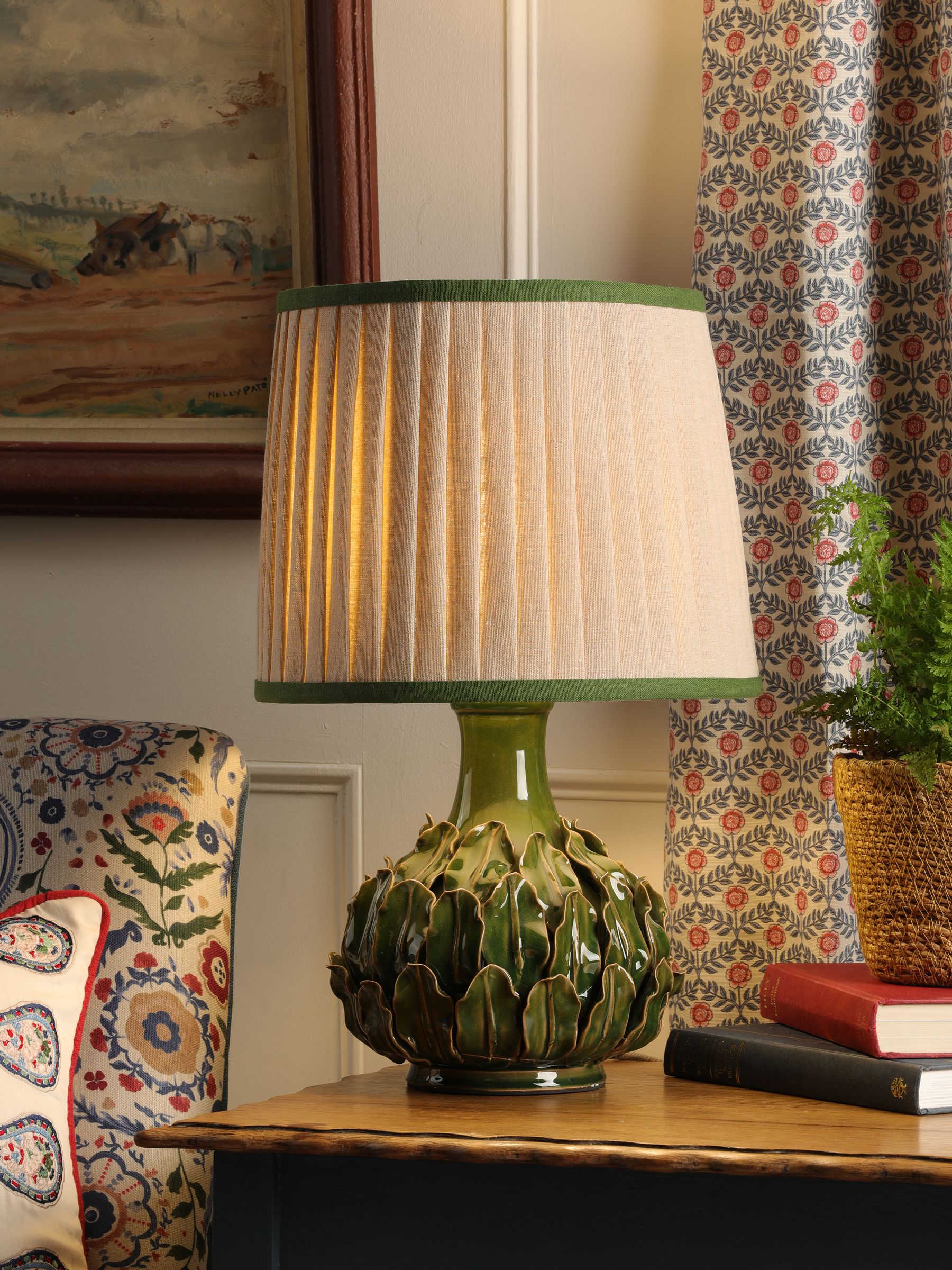 Cream & Green Chatsworth Tall Ceramic Table Lamp - Image 1 of 5