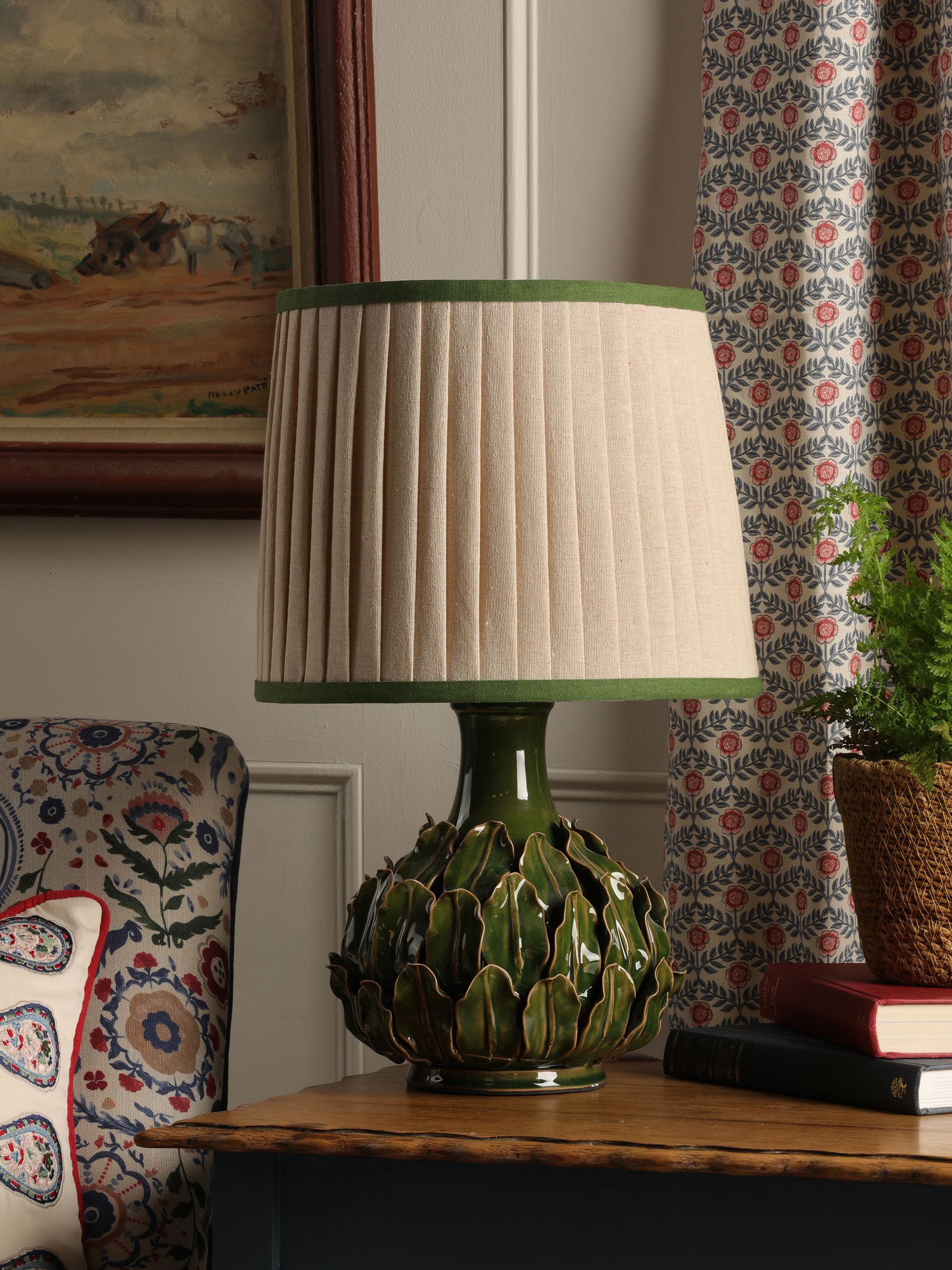 Cream & Green Chatsworth Tall Ceramic Table Lamp - Image 2 of 5