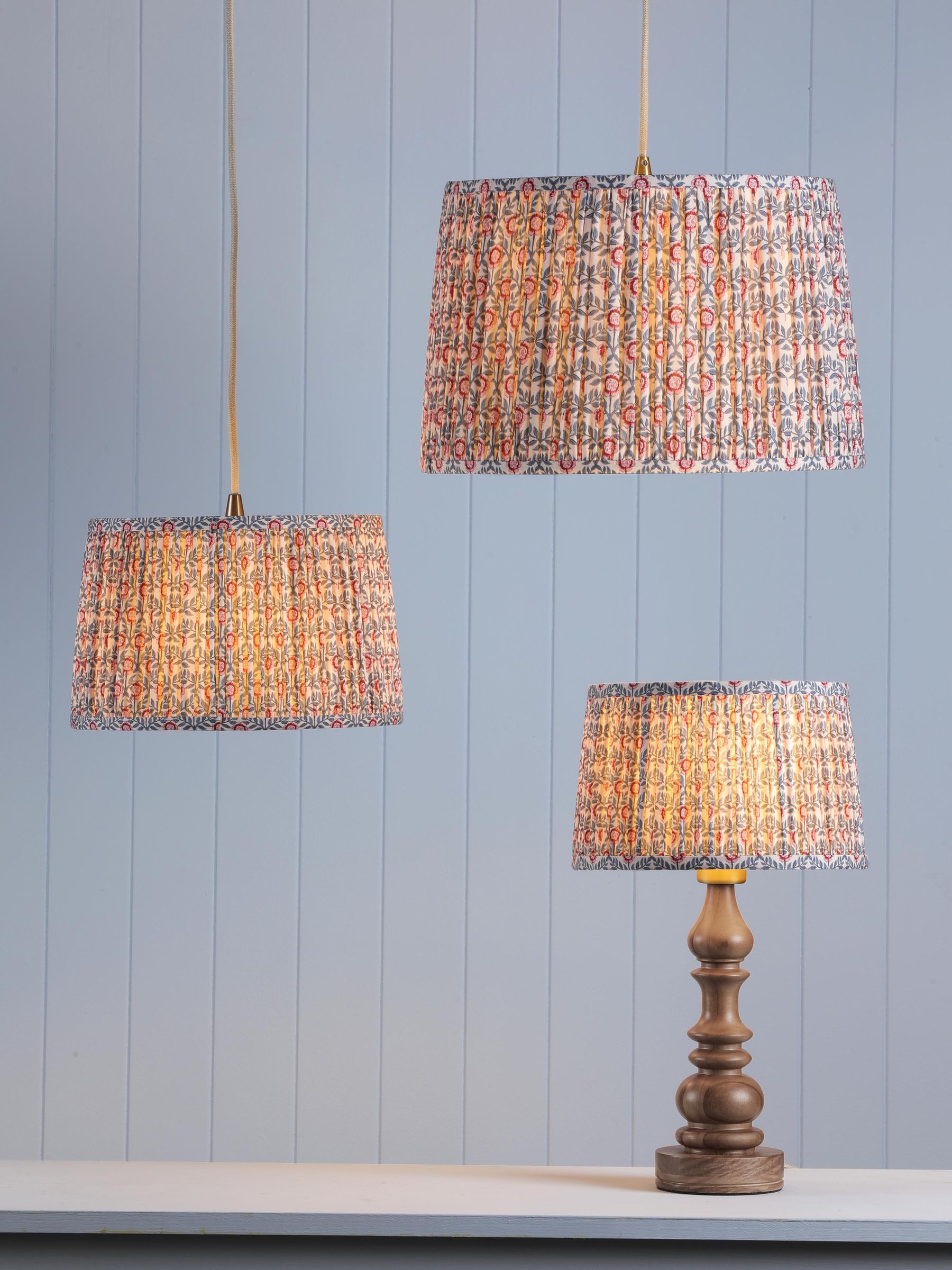 Blue & Pink Folly Pleated Cotton Easyfit Lamp Shade - Image 1 of 7
